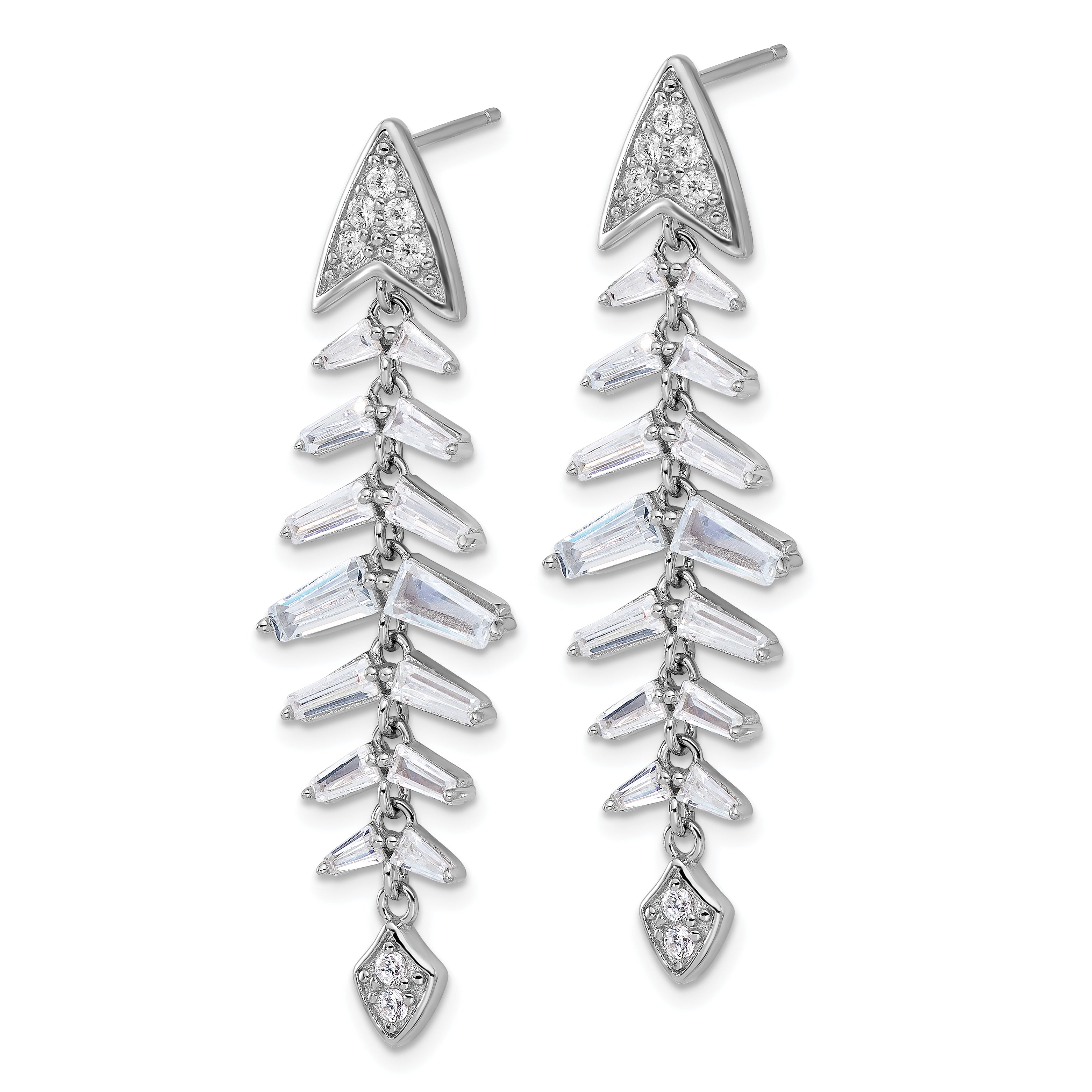 Cheryl M Sterling Silver Rhodium-plated Brilliant-cut and Tapered Baguette-cut CZ Post Dangle Earrings