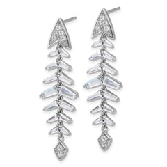Cheryl M Sterling Silver Rhodium-plated Brilliant-cut and Tapered Baguette-cut CZ Post Dangle Earrings