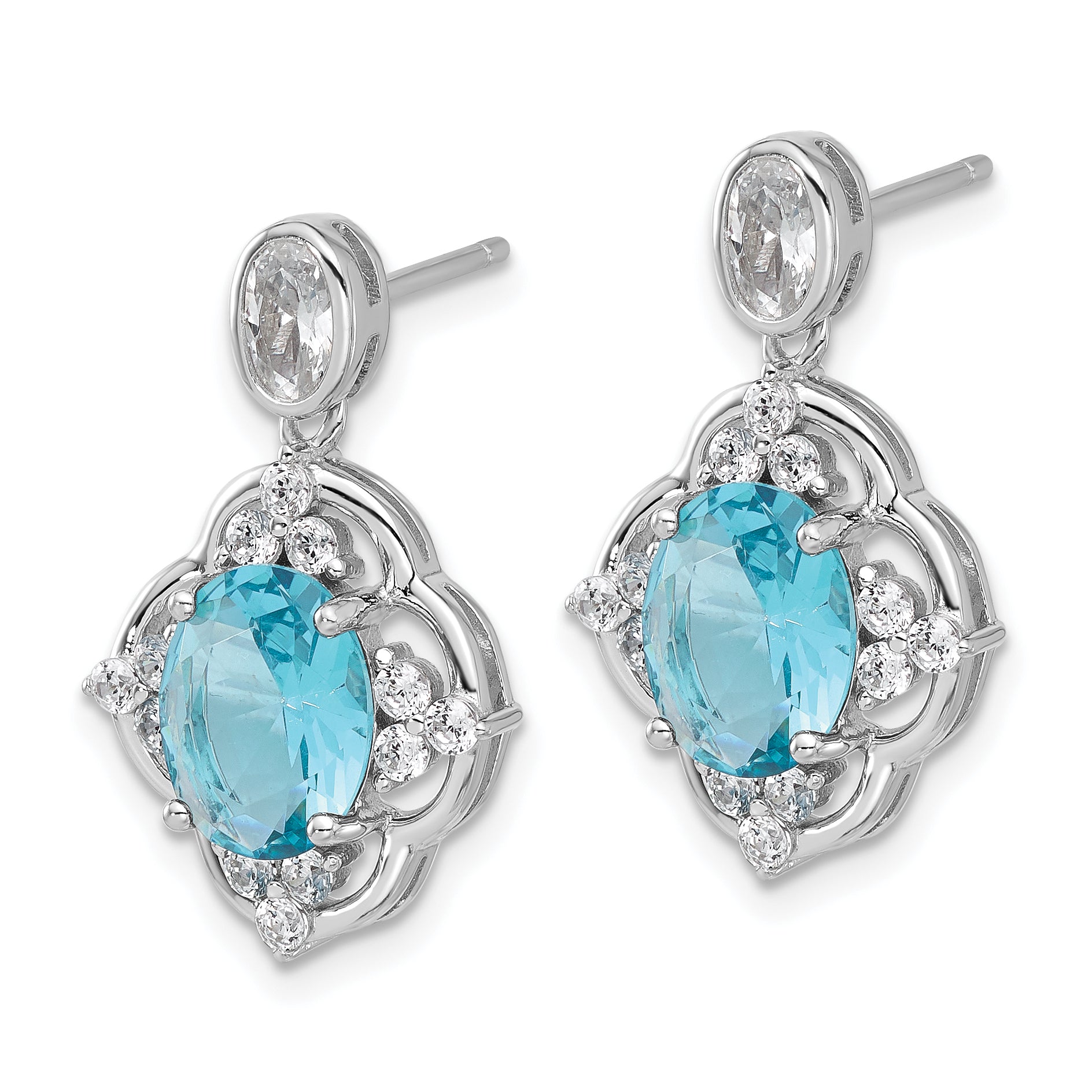 Cheryl M Sterling Silver Rhodium-plated Brilliant-cut Blue Glass and White CZ Post Dangle Earrings Secondary image