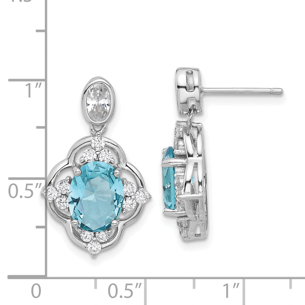 Cheryl M Sterling Silver Rhodium-plated Brilliant-cut Blue Glass and White CZ Post Dangle Earrings
