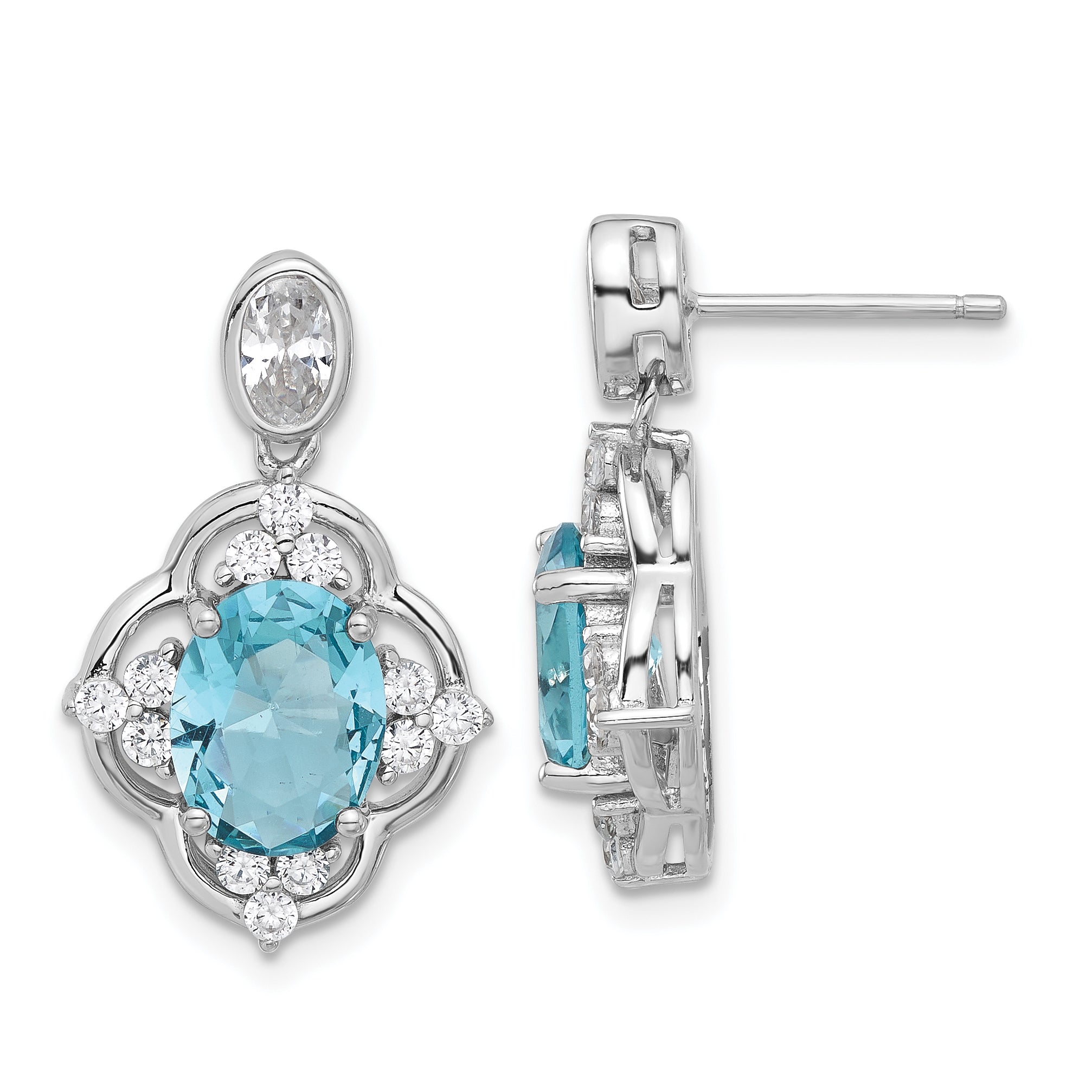 Cheryl M Sterling Silver Rhodium-plated Brilliant-cut Blue Glass and White CZ Post Dangle Earrings