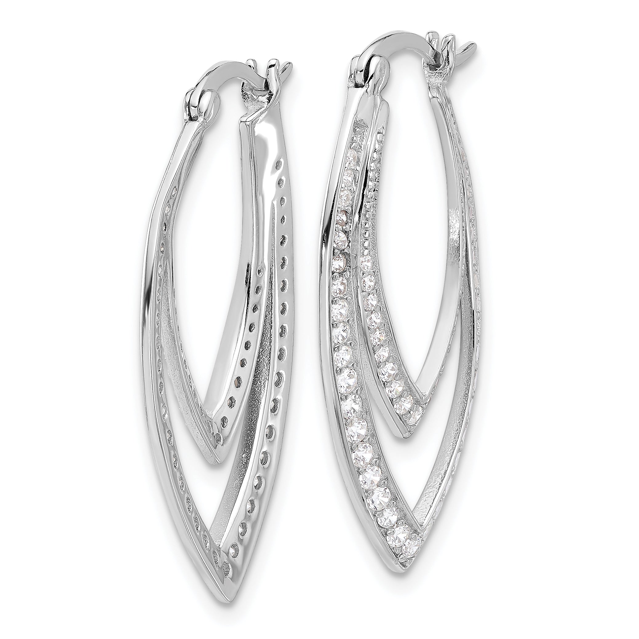 Cheryl M Sterling Silver Rhodium-plated Brilliant-cut CZ Double Marquise Shaped Hoop Earrings Secondary image