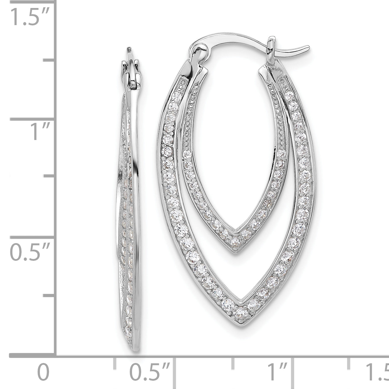 Cheryl M Sterling Silver Rhodium-plated Brilliant-cut CZ Double Marquise Shaped Hoop Earrings
