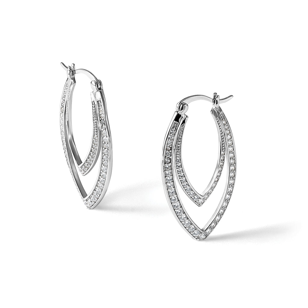 Marquise Cubic Zirconia Double Shaped Hoop Earrings in Sterling Silver, 32mm - Sophia Jewelers