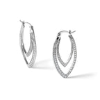 Marquise Cubic Zirconia Double Shaped Hoop Earrings in Sterling Silver, 32mm - Sophia Jewelers