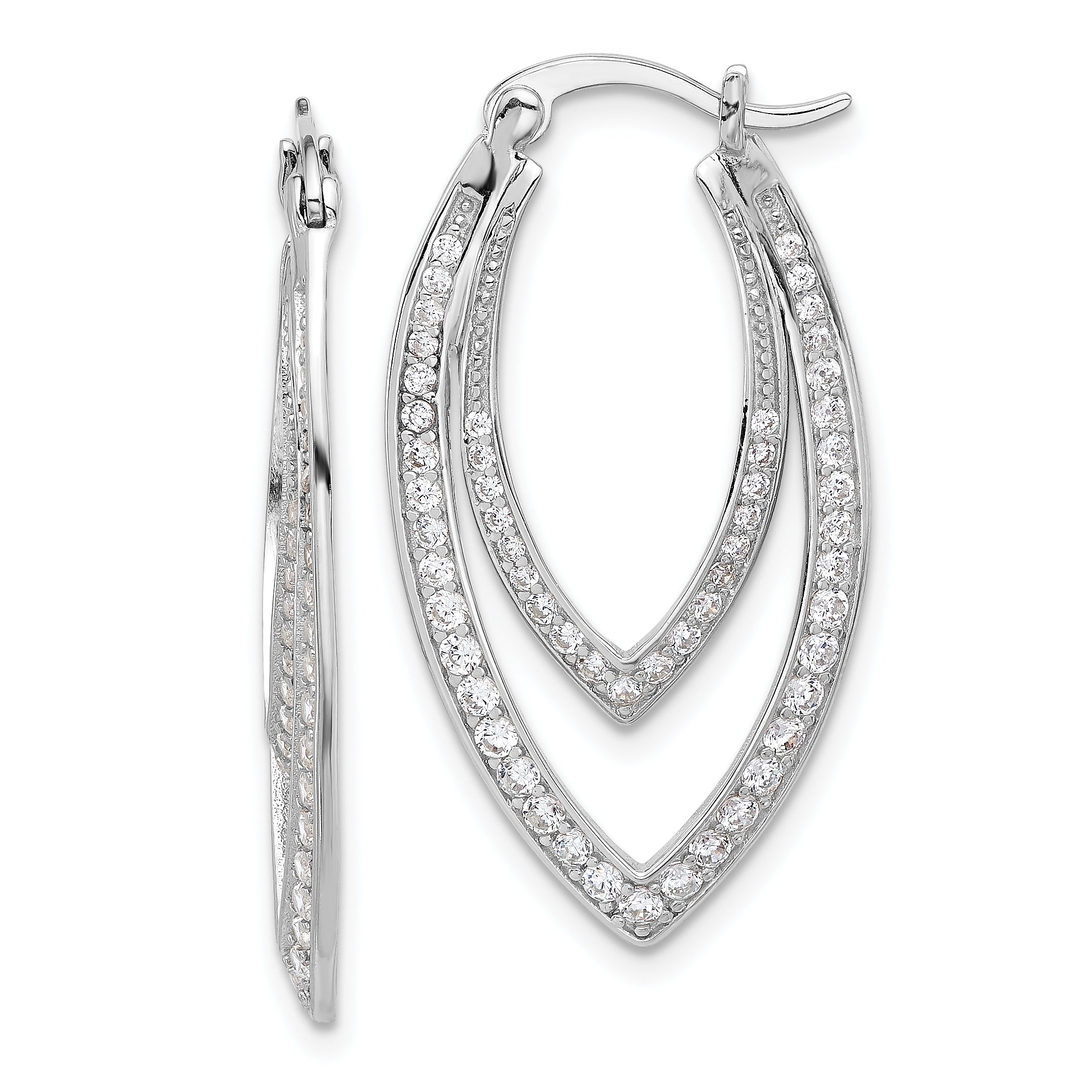Cheryl M Sterling Silver Rhodium-plated Brilliant-cut CZ Double Marquise Shaped Hoop Earrings Main image