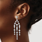 Cheryl M Sterling Silver Rhodium-plated Brilliant-cut Bezel CZ Chandelier Post Dangle Earrings