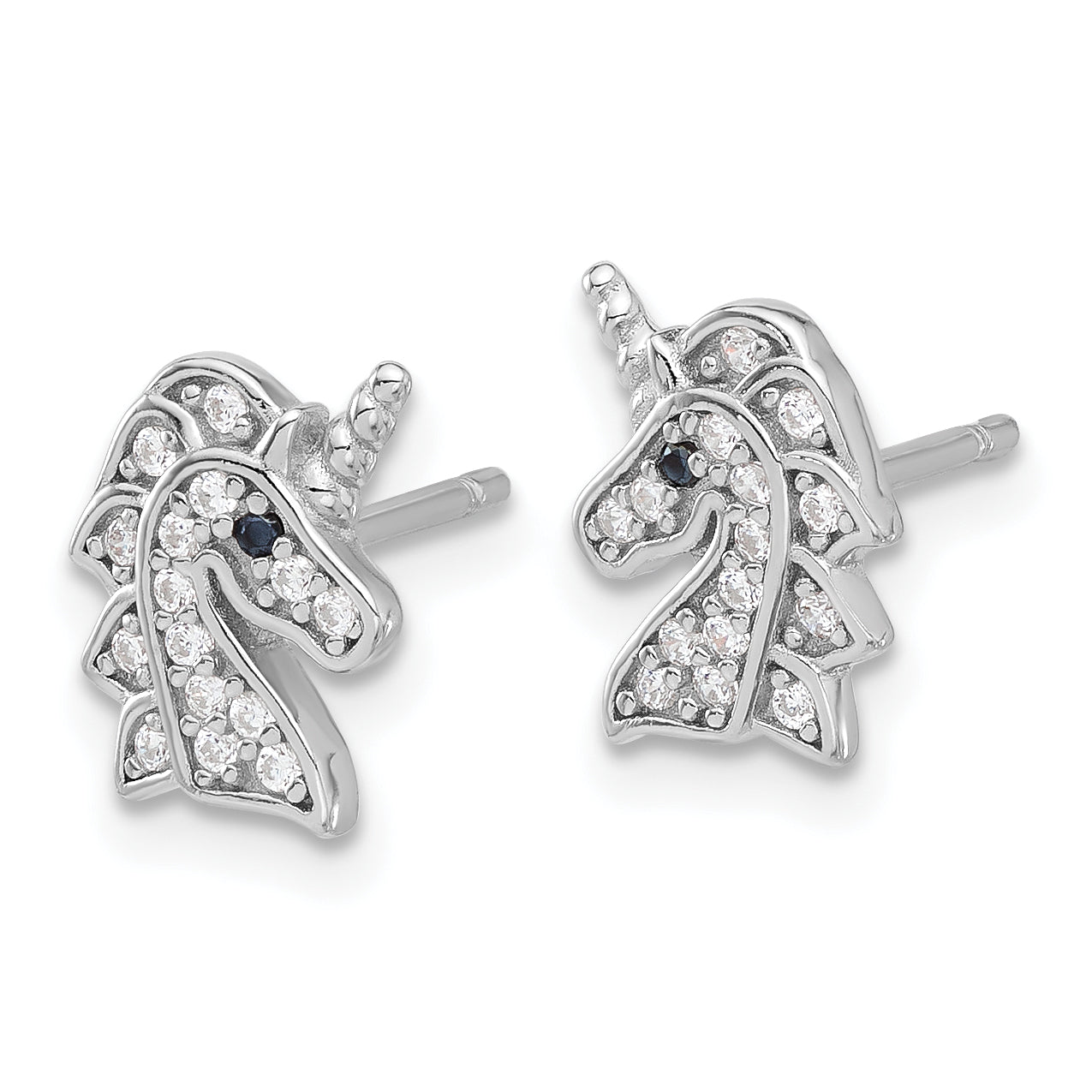 Cheryl M Sterling Silver Rhodium-plated Brilliant-cut Black & White CZ Unicorn Post Earrings Secondary image