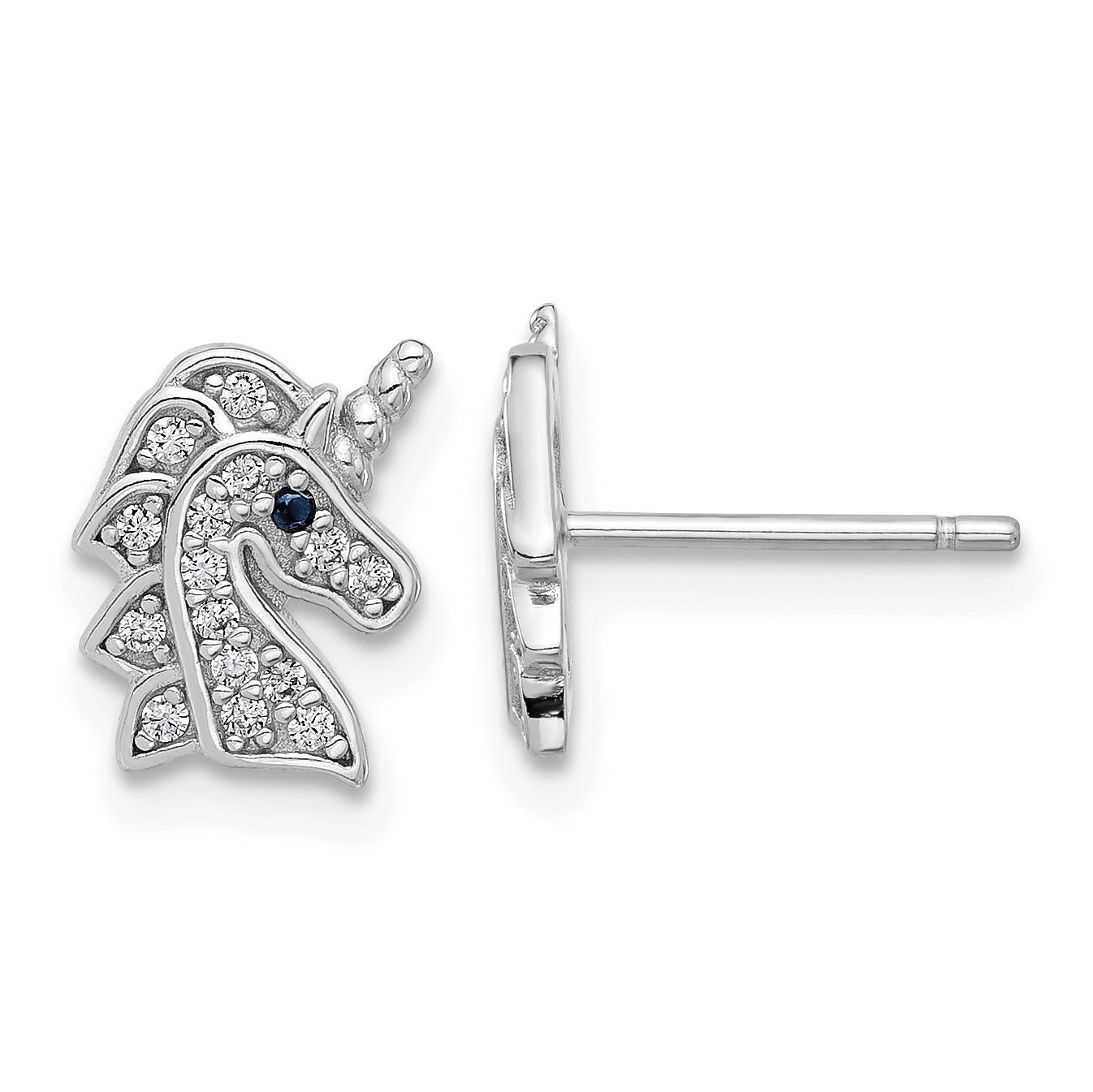 Cheryl M Sterling Silver Rhodium-plated Brilliant-cut Black & White CZ Unicorn Post Earrings Main image