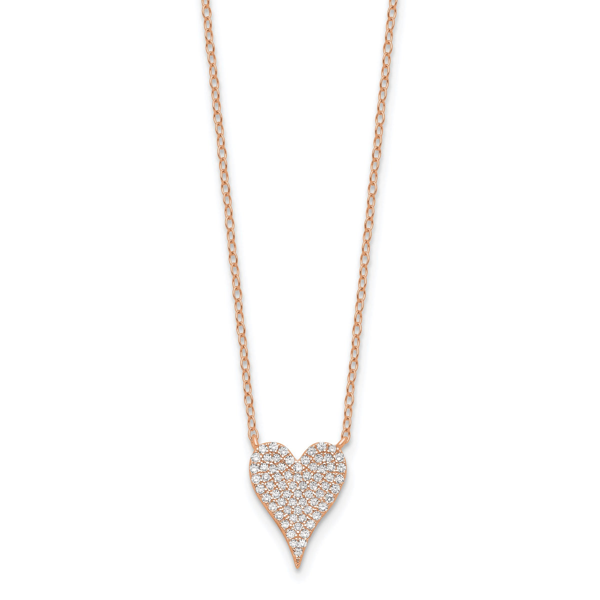 Pave Cubic Zirconia Heart Necklace in Rose Gold-Plated Sterling Silver, 18 Inch - Sophia Jewelers Main image