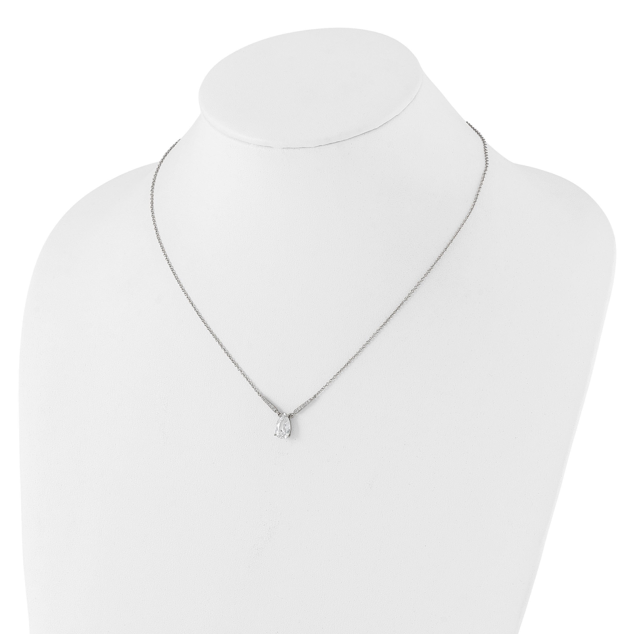 Cheryl M Sterling Silver Rhodium-plated Brilliant-cut CZ Pear Shaped 18 Inch Necklace