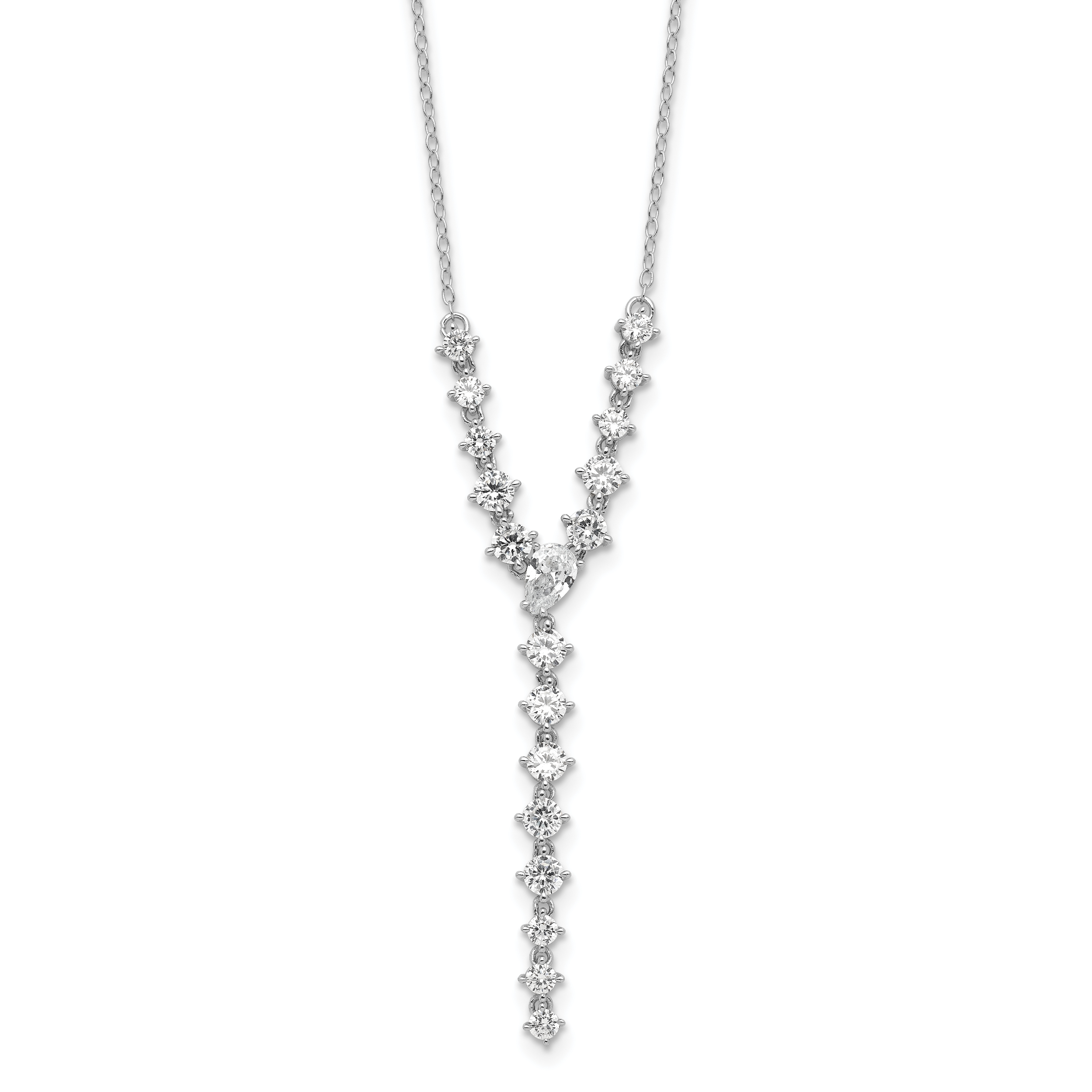 Cheryl M Sterling Silver Rhodium-Rhodium-Plated Fancy Brilliant-cut Round & Pear CZ Y-Drop 16 Inch Necklace Main image