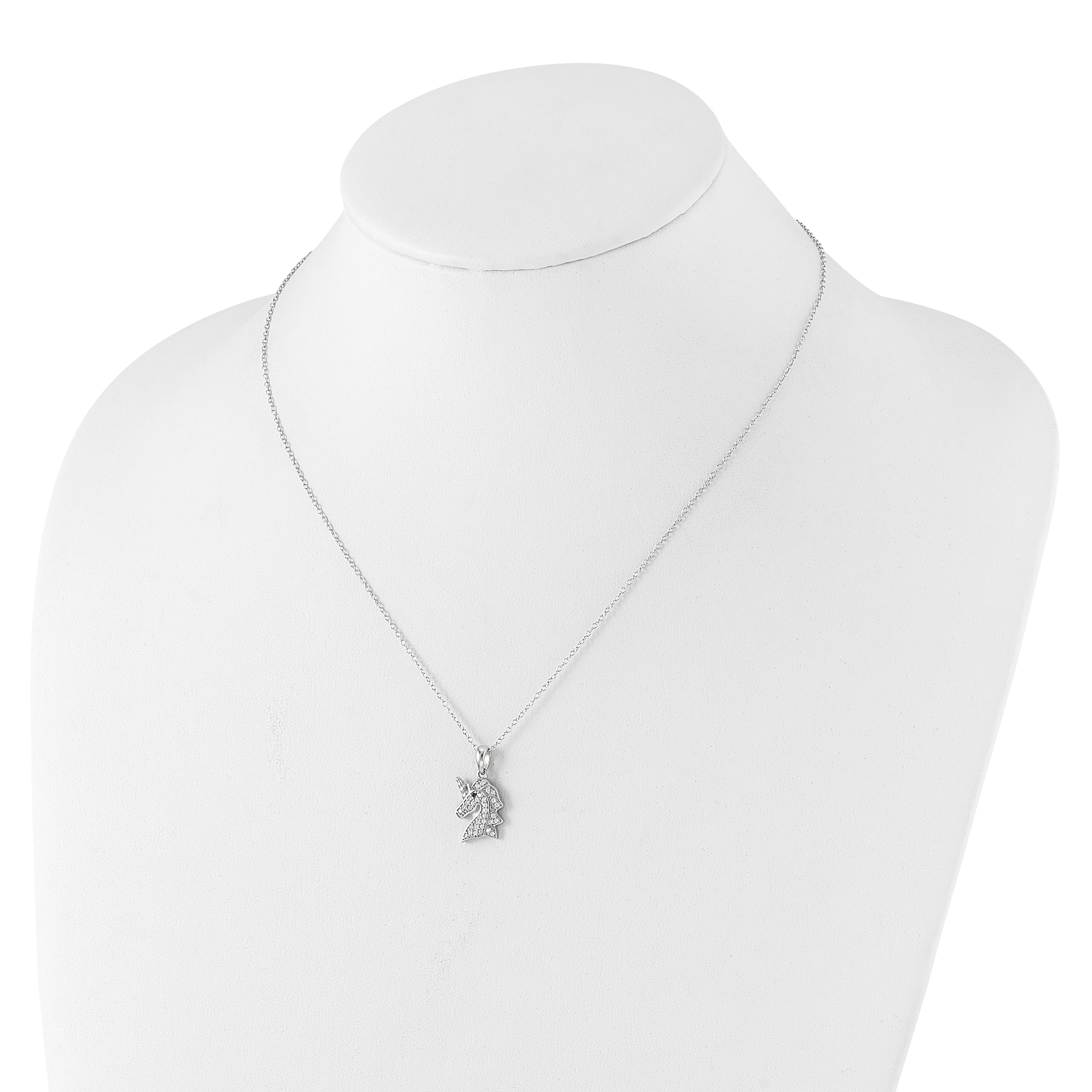 Cheryl M Sterling Silver Rhodium-plated Brilliant-cut Black and White CZ Unicorn 18 Inch Necklace