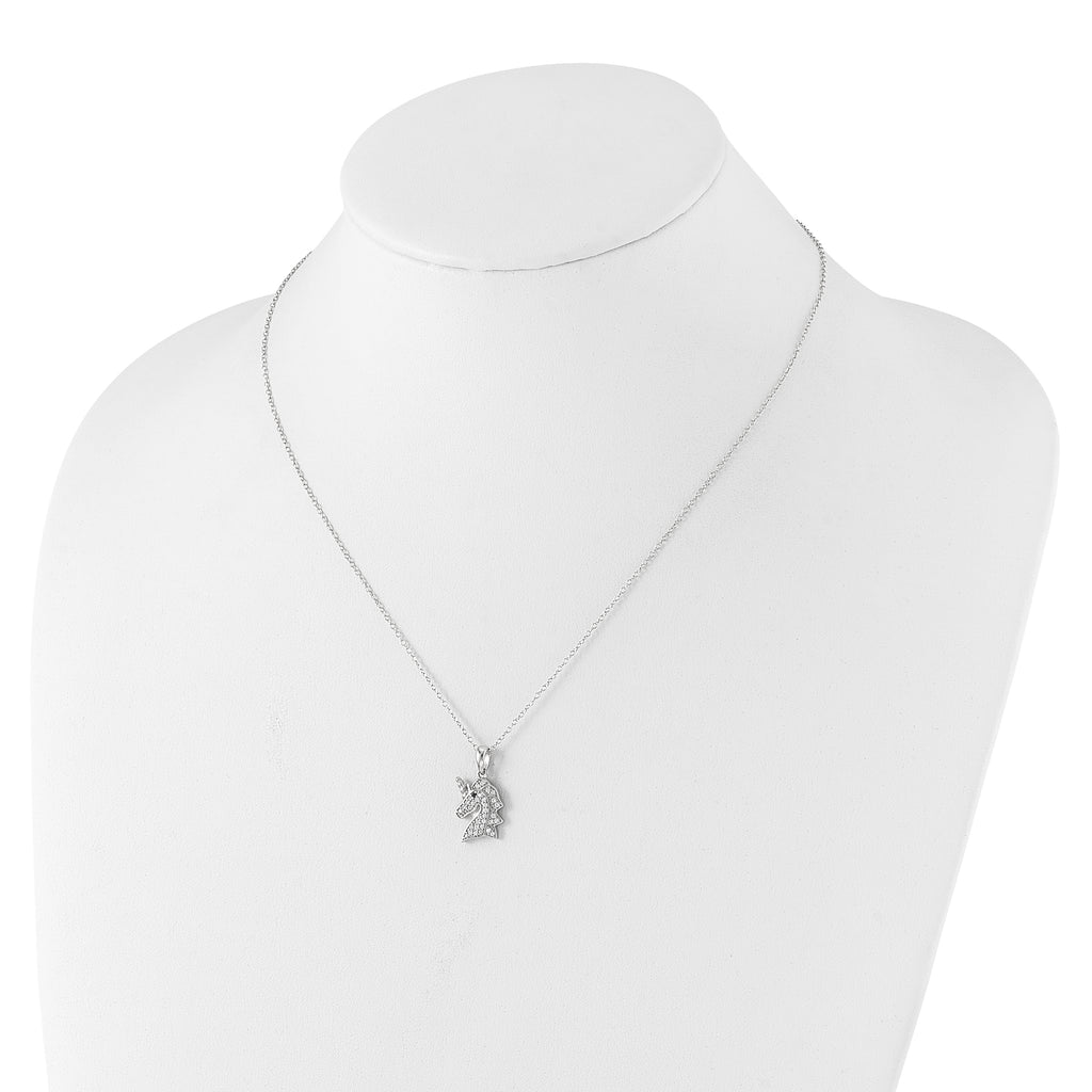 Cheryl M Sterling Silver Rhodium-plated Brilliant-cut Black and White CZ Unicorn 18 Inch Necklace