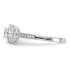 Cheryl M Sterling Silver Rhodium-plated Brilliant-cut CZ Three Stone Halo w/ Side Stones Ring