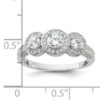 Cheryl M Sterling Silver Rhodium-plated Brilliant-cut CZ Three Stone Halo w/ Side Stones Ring