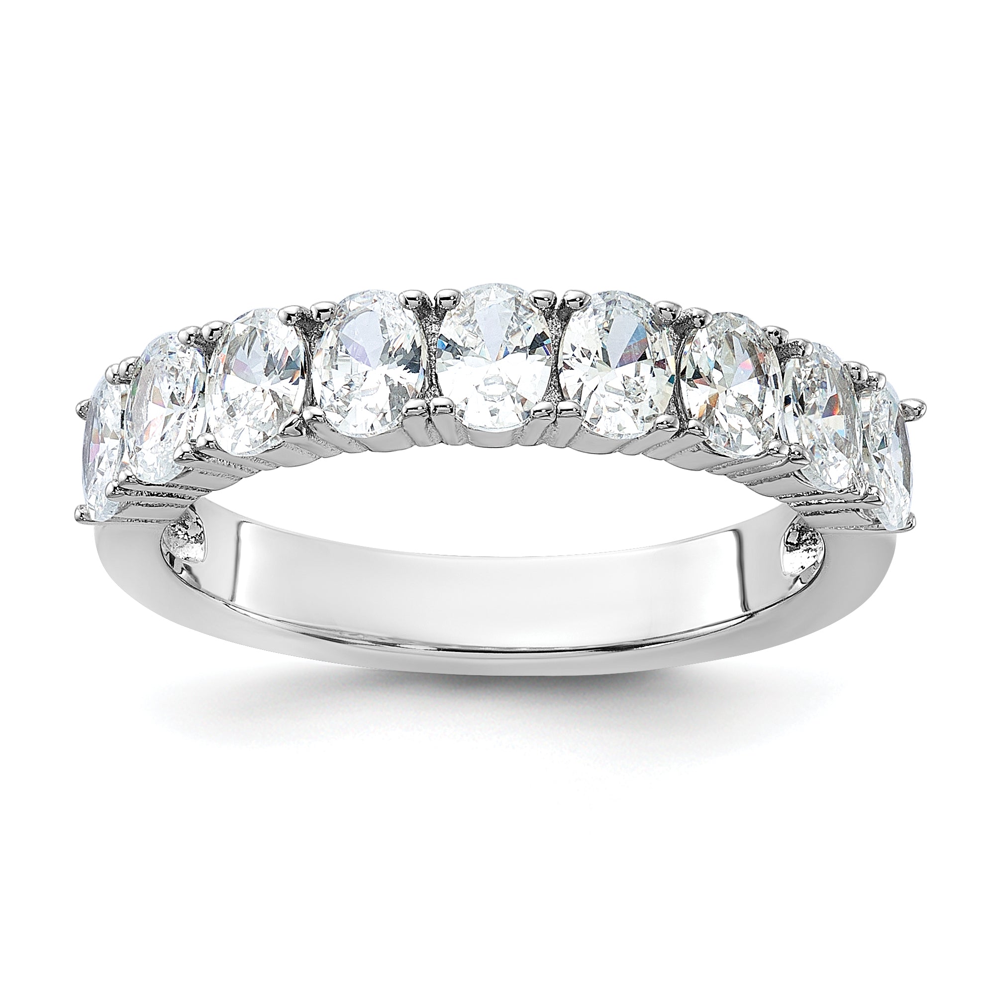 Cheryl M Sterling Silver Rhodium-plated Brilliant-cut Oval CZ 9-Stone Ring Main image