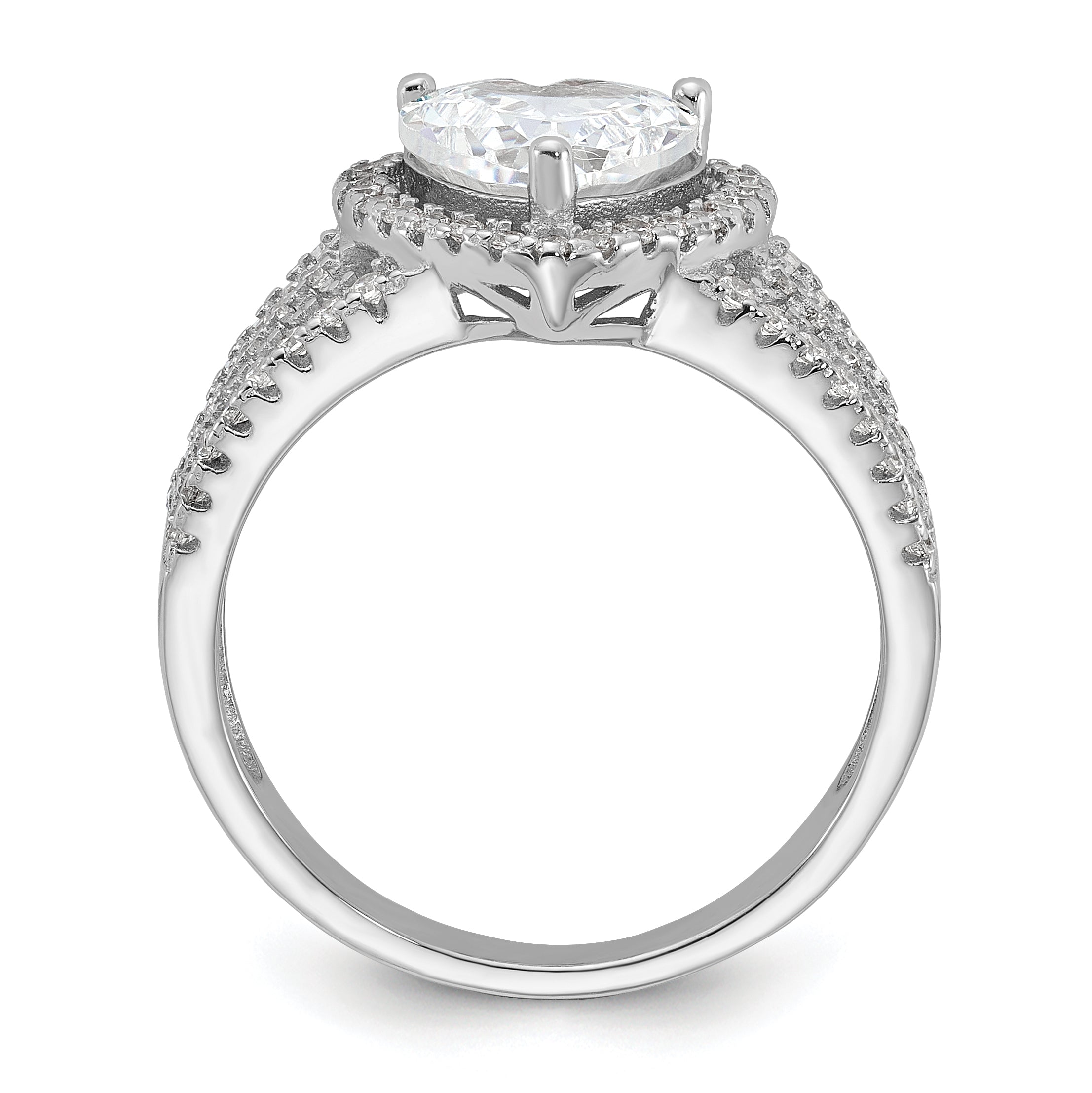 Cheryl M Sterling Silver Rhodium-plated Brilliant-cut CZ Halo Heart Ring Secondary image