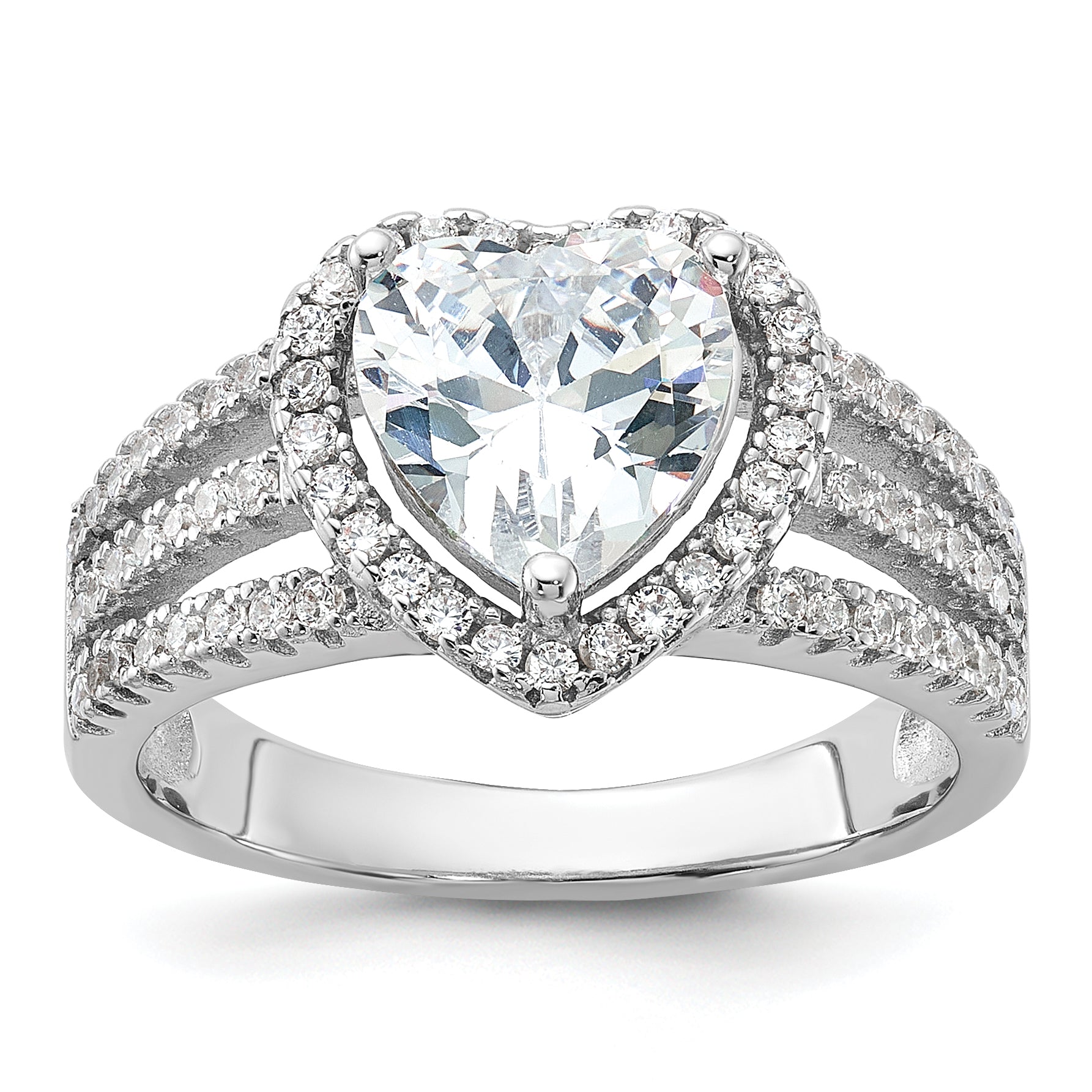 Cheryl M Sterling Silver Rhodium-plated Brilliant-cut CZ Halo Heart Ring Main image