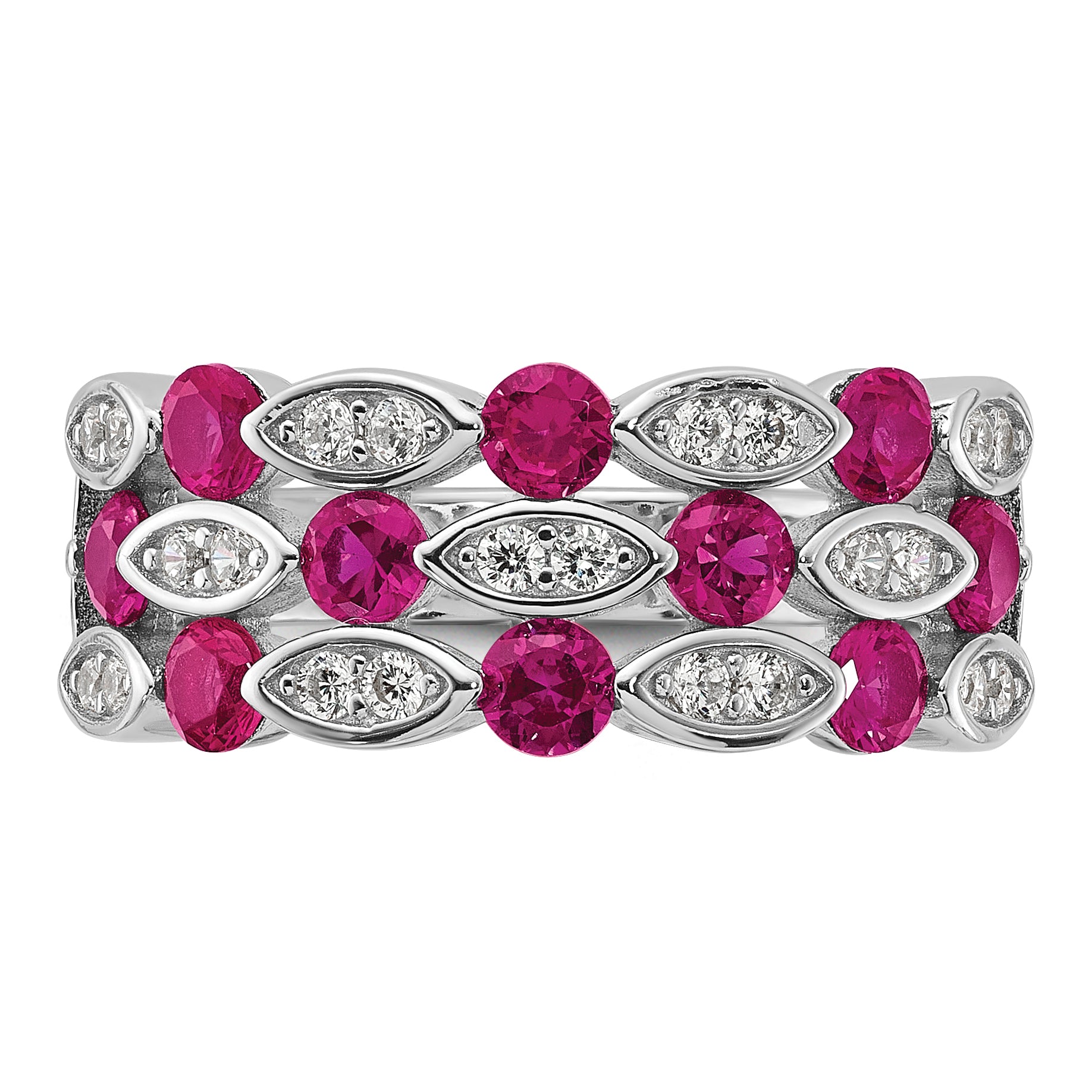 Cheryl M Sterling Silver Rhodium-plated Fancy Brilliant-cut Lab Created Ruby and Brilliant-cut White CZ Ring
