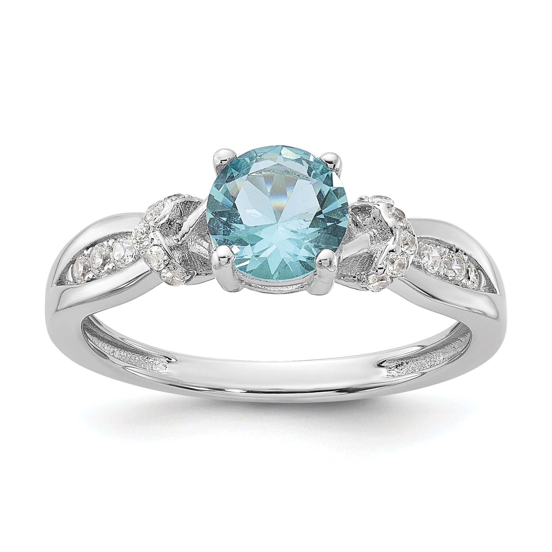 Cheryl M Sterling Silver Rhodium-plated Brilliant-cut Blue Glass and White CZ Ring Main image