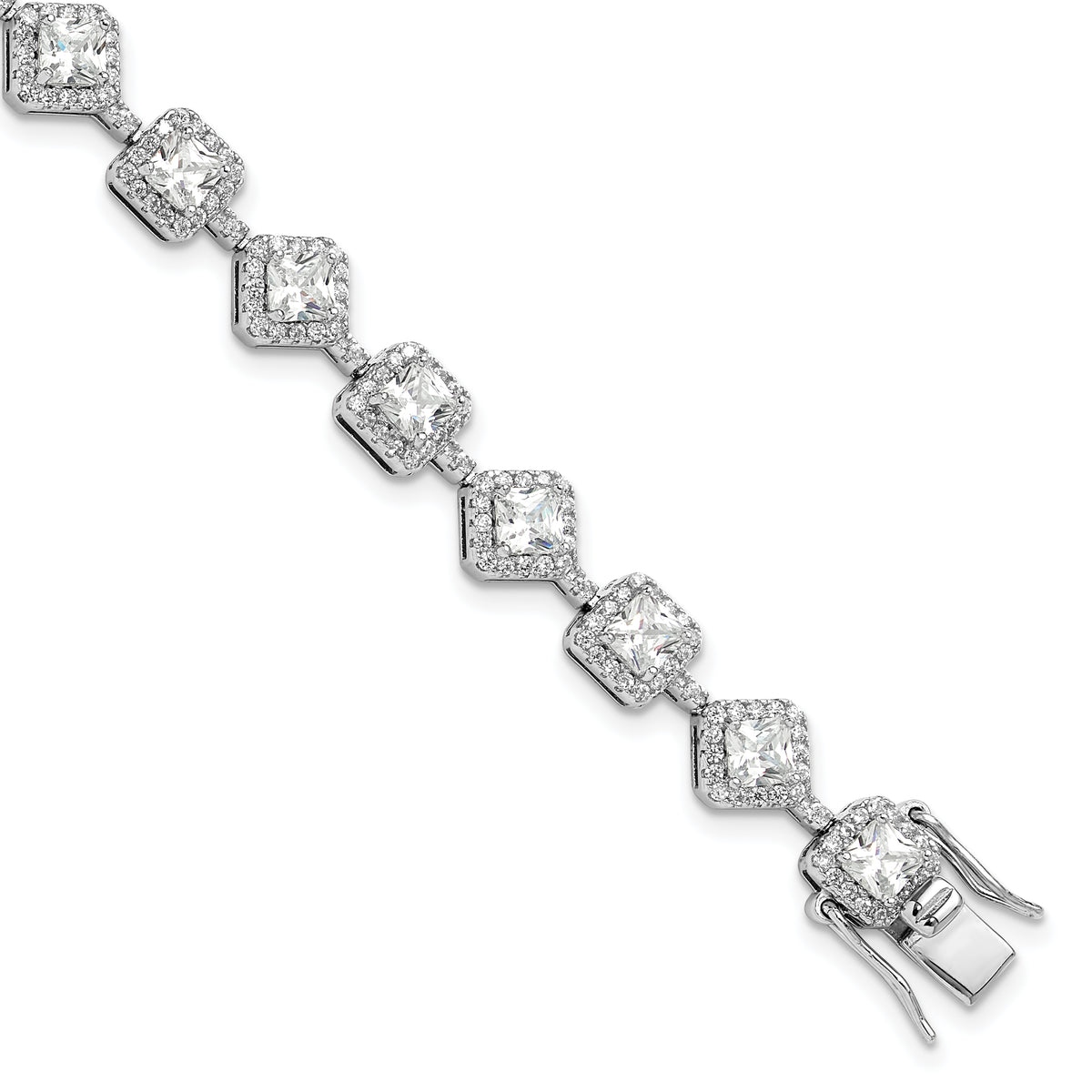 Cheryl M Sterling Silver Rhodium-Rhodium-Plated Fancy Brilliant-cut and Cushion-cut CZ 7.5 Inch Bracelet