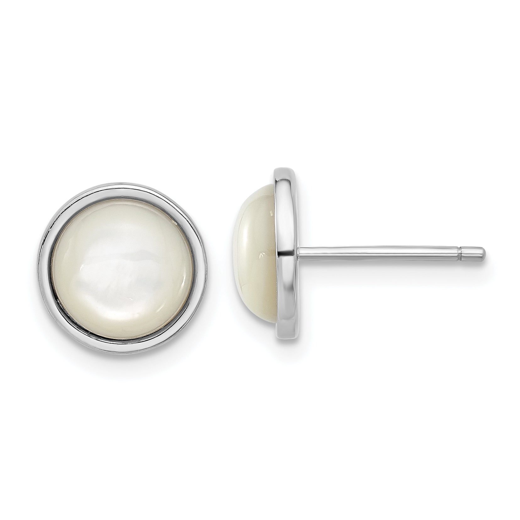 Cheryl M Sterling Silver Rhodium-plated Cabochon Mother of Pearl Post Stud Earrings Main image