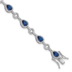 Cheryl M Sterling Silver Rhodium-Rhodium-Plated Fancy Brilliant-cut Blue Glass & Brilliant-cut White CZ Circle and Teardrop 7.5 Inch Bracelet
