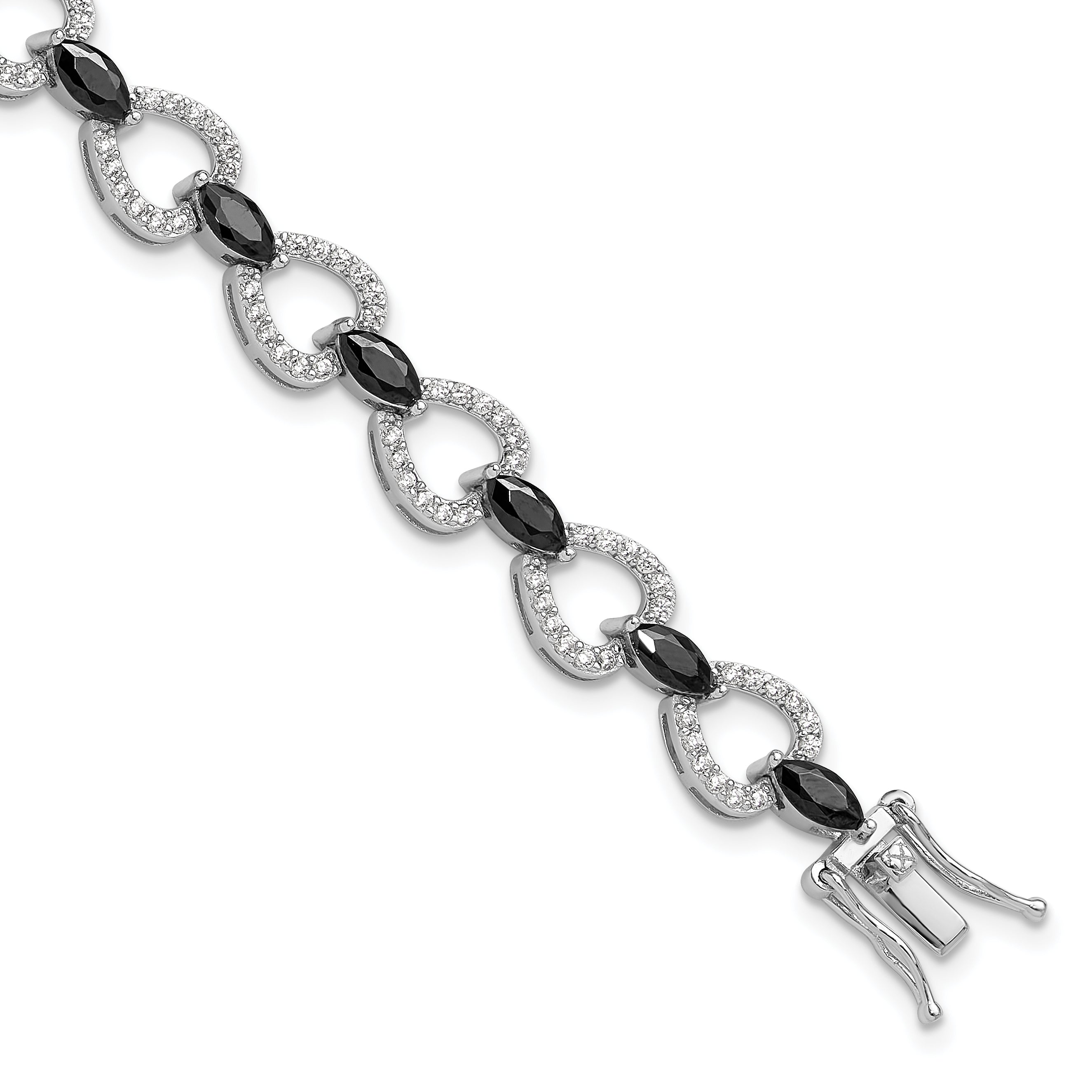 Cheryl M Sterling Silver Rhodium-Rhodium-Plated Fancy Marquise-cut Black CZ and Brilliant-cut White CZ 7.5 Inch Bracelet