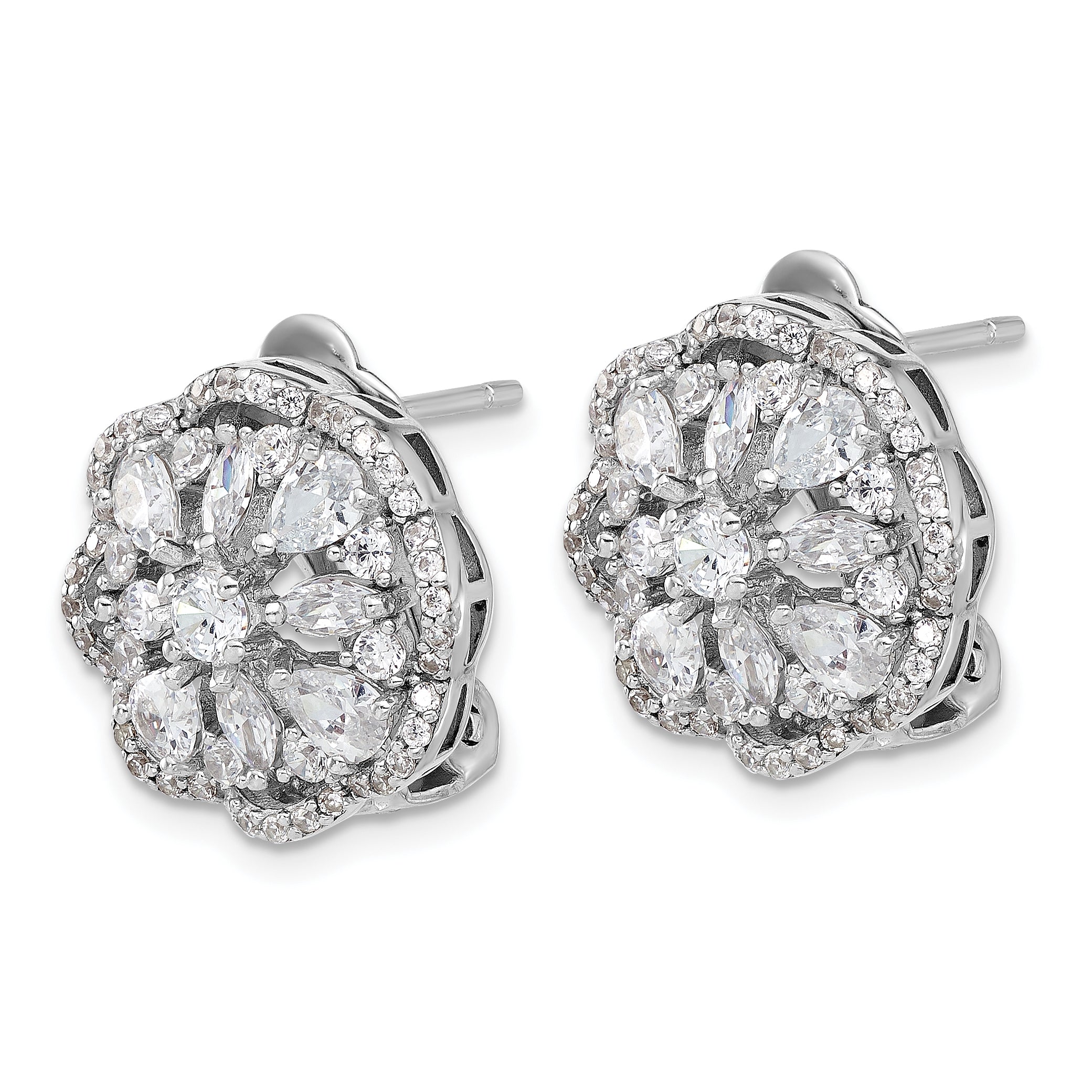 Cheryl M Sterling Silver Rhodium-plated Brilliant-cut and Marquise-cut CZ Flower Post Omega Earrings Secondary image