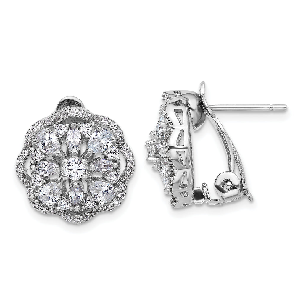 Cheryl M Sterling Silver Rhodium-plated Brilliant-cut and Marquise-cut CZ Flower Post Omega Earrings