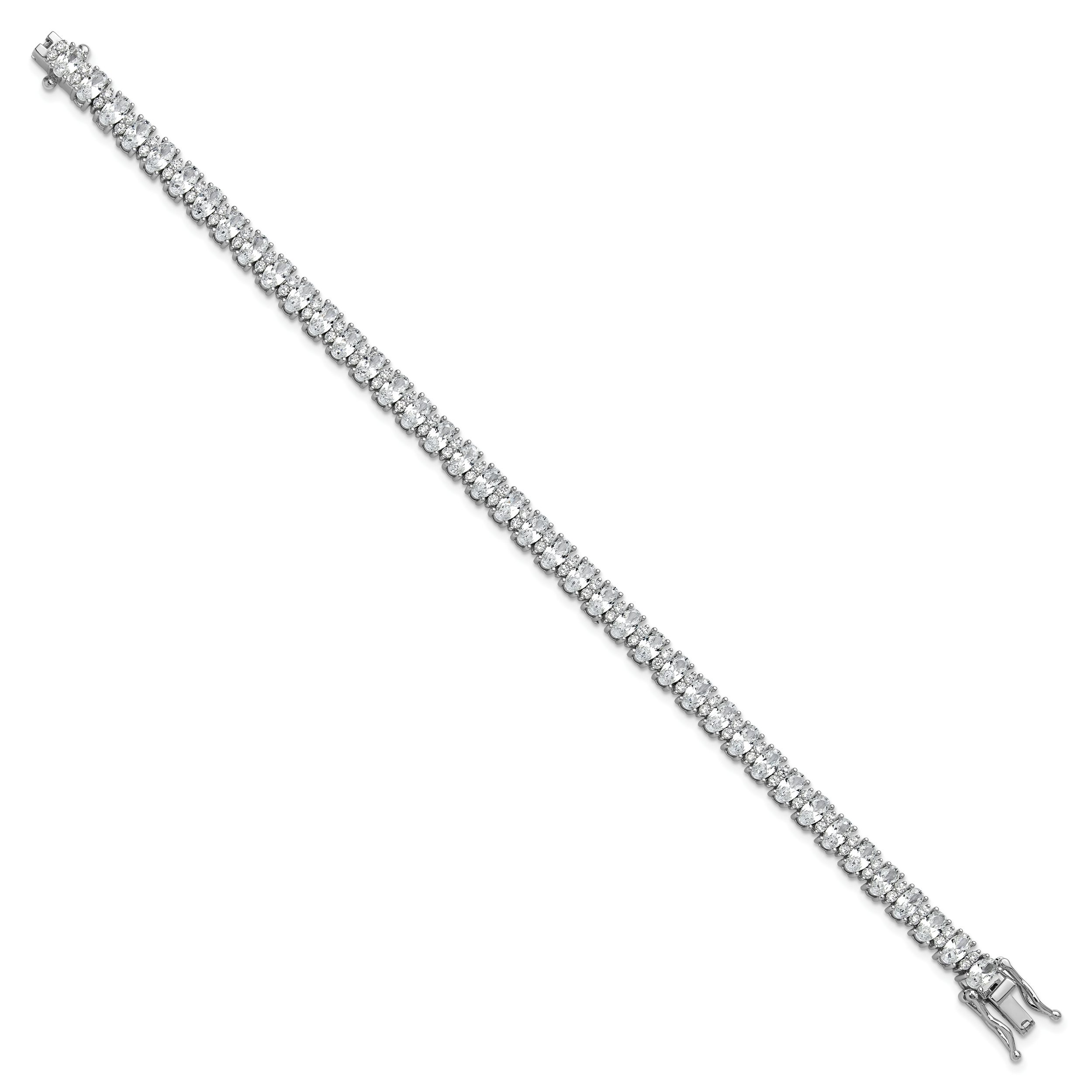 Cheryl M Sterling Silver Rhodium-plated Fancy Oval CZ Bracelet Secondary image