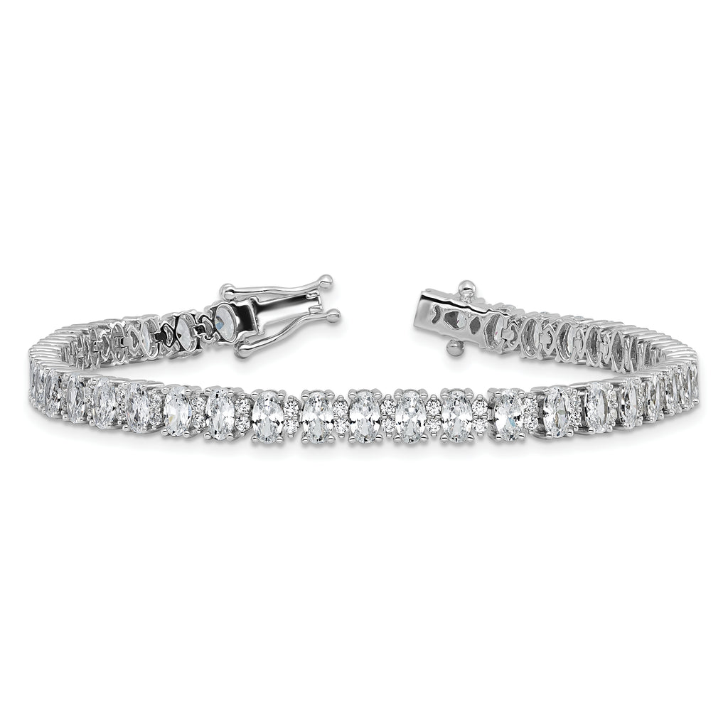 Cheryl M Sterling Silver Rhodium-plated Fancy Oval CZ Bracelet
