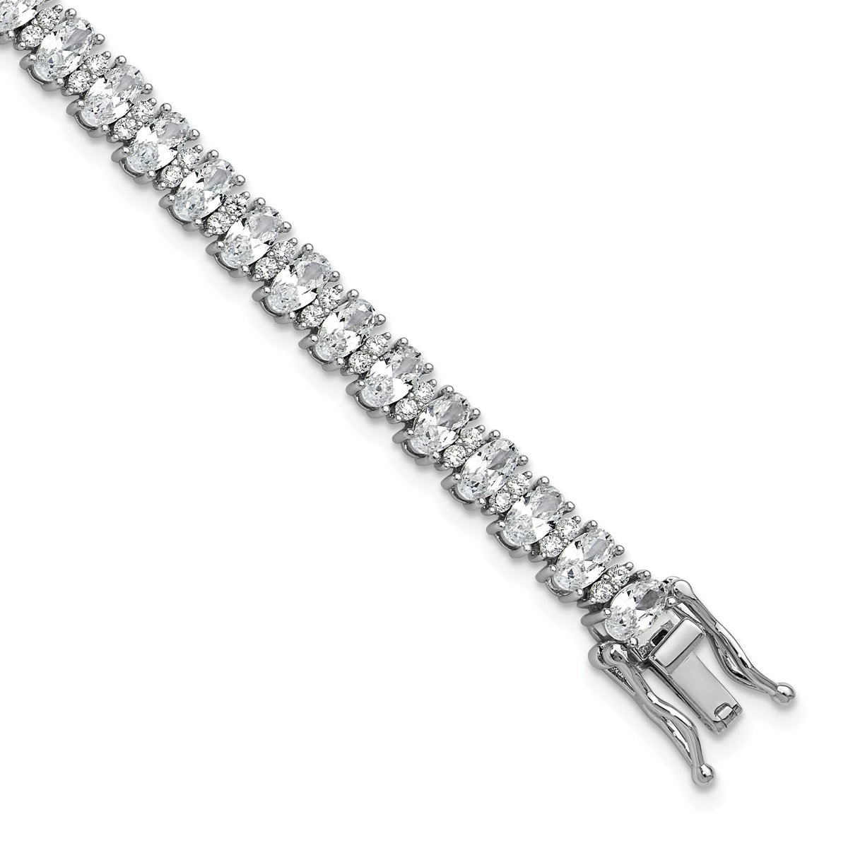 Fancy Oval Cubic Zirconia Bracelet in Sterling Silver, 5.2mm, 7.2 Inch - Sophia Jewelers Main image