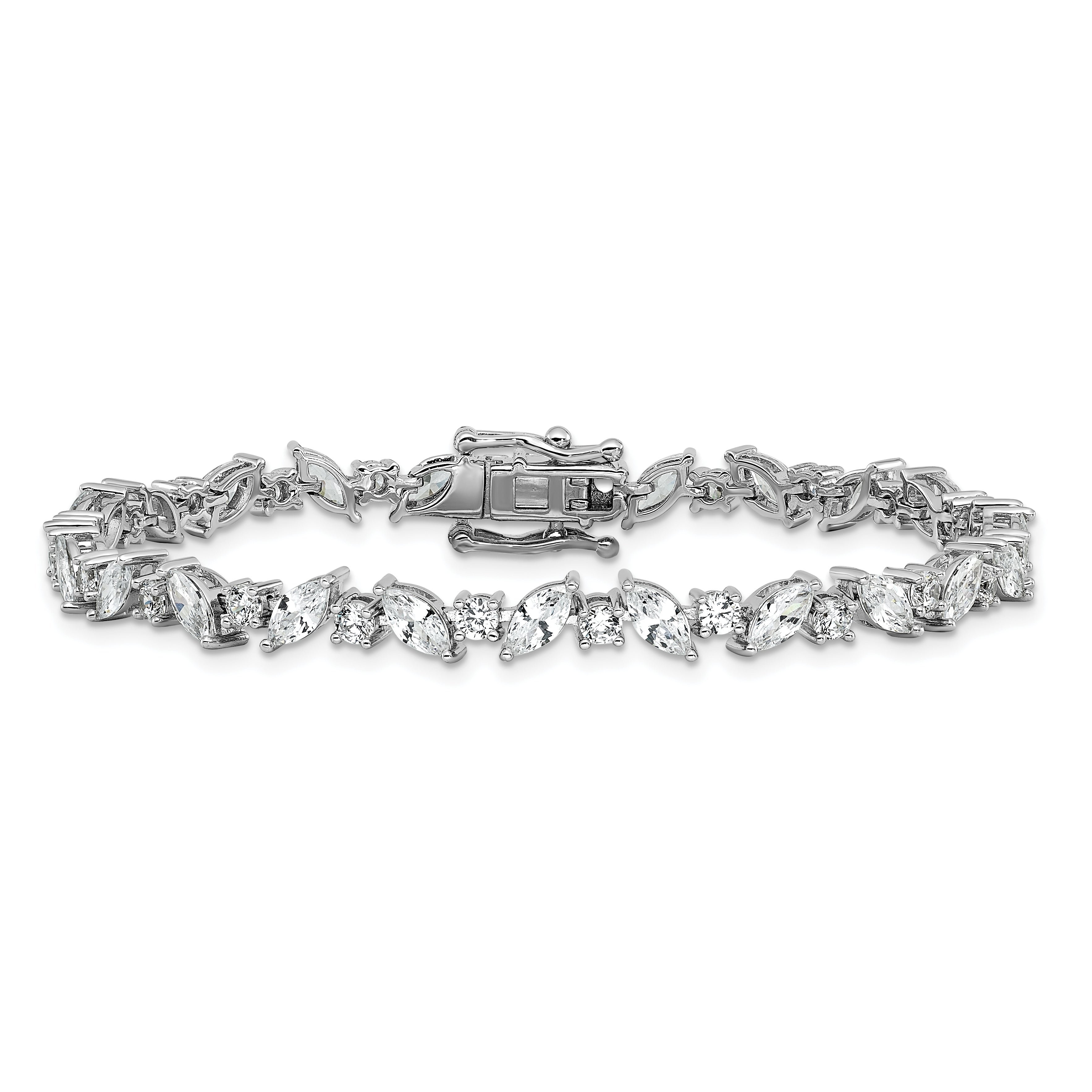 Cheryl M Sterling Silver Rhodium-plated Polished Fancy Marquise CZ Bracelet