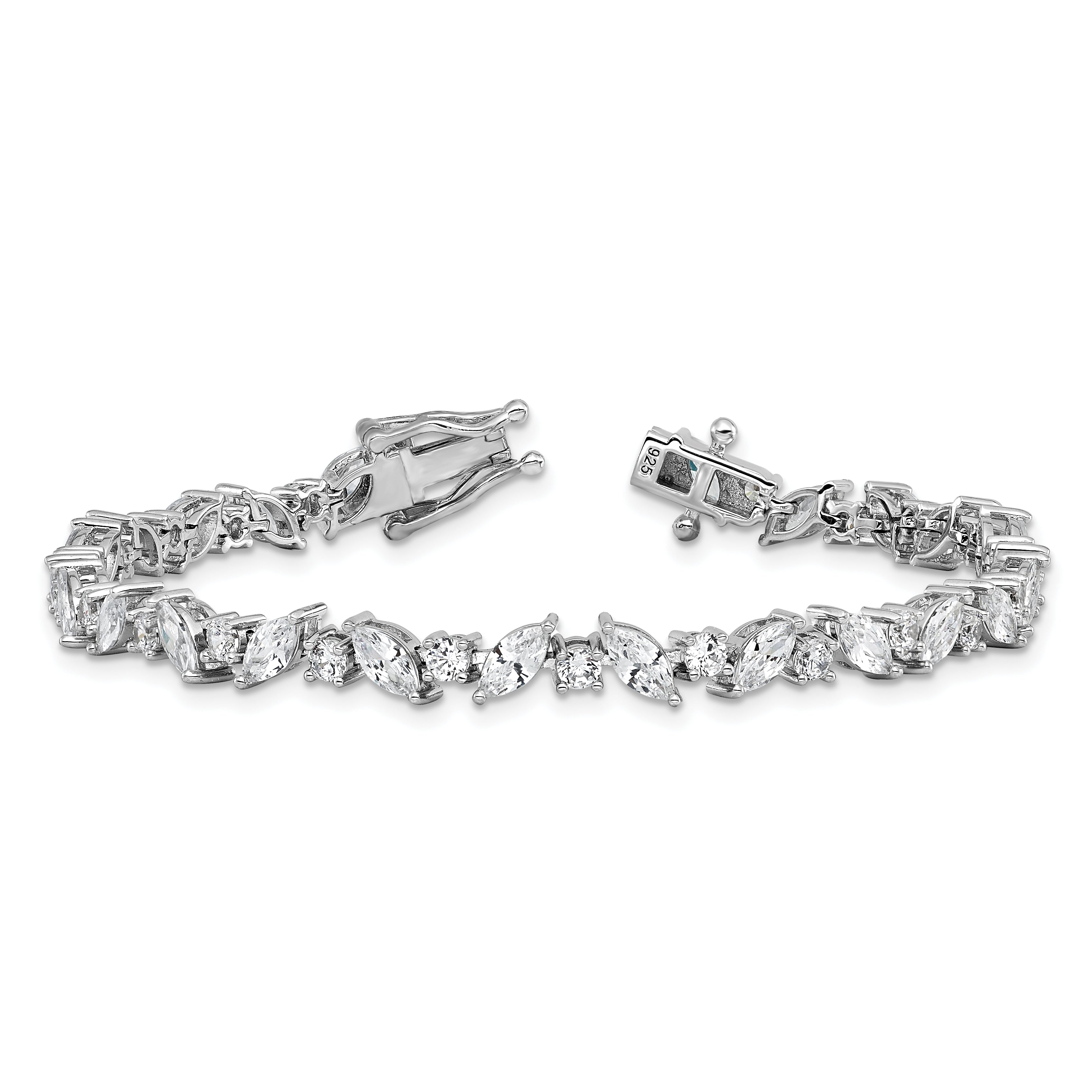 Cheryl M Sterling Silver Rhodium-plated Polished Fancy Marquise CZ Bracelet