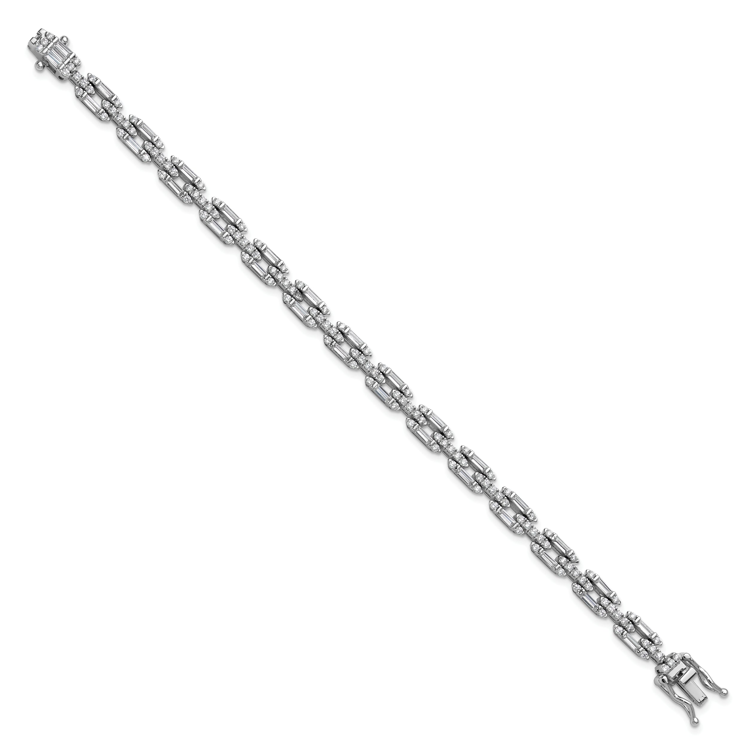 Cheryl M Sterling Silver Rhodium-plated Polished Fancy CZ Link Bracelet