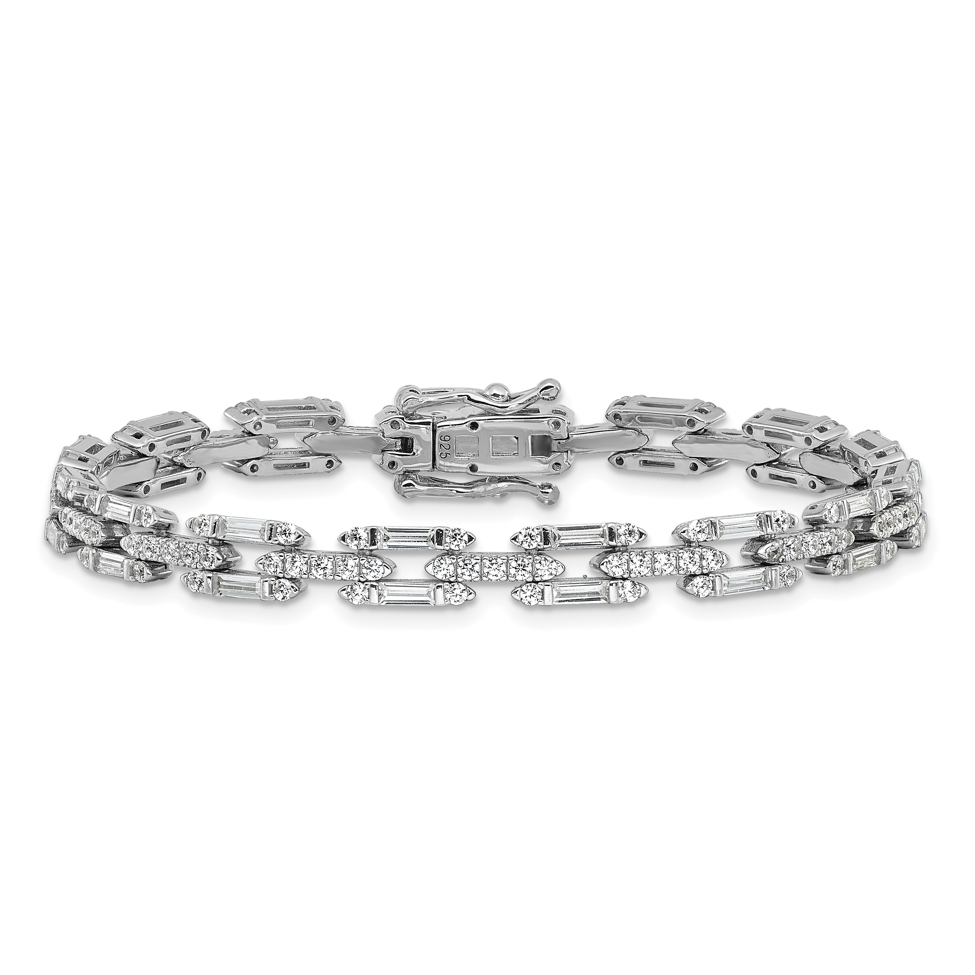 Cheryl M Sterling Silver Rhodium-plated Polished Fancy CZ Link Bracelet