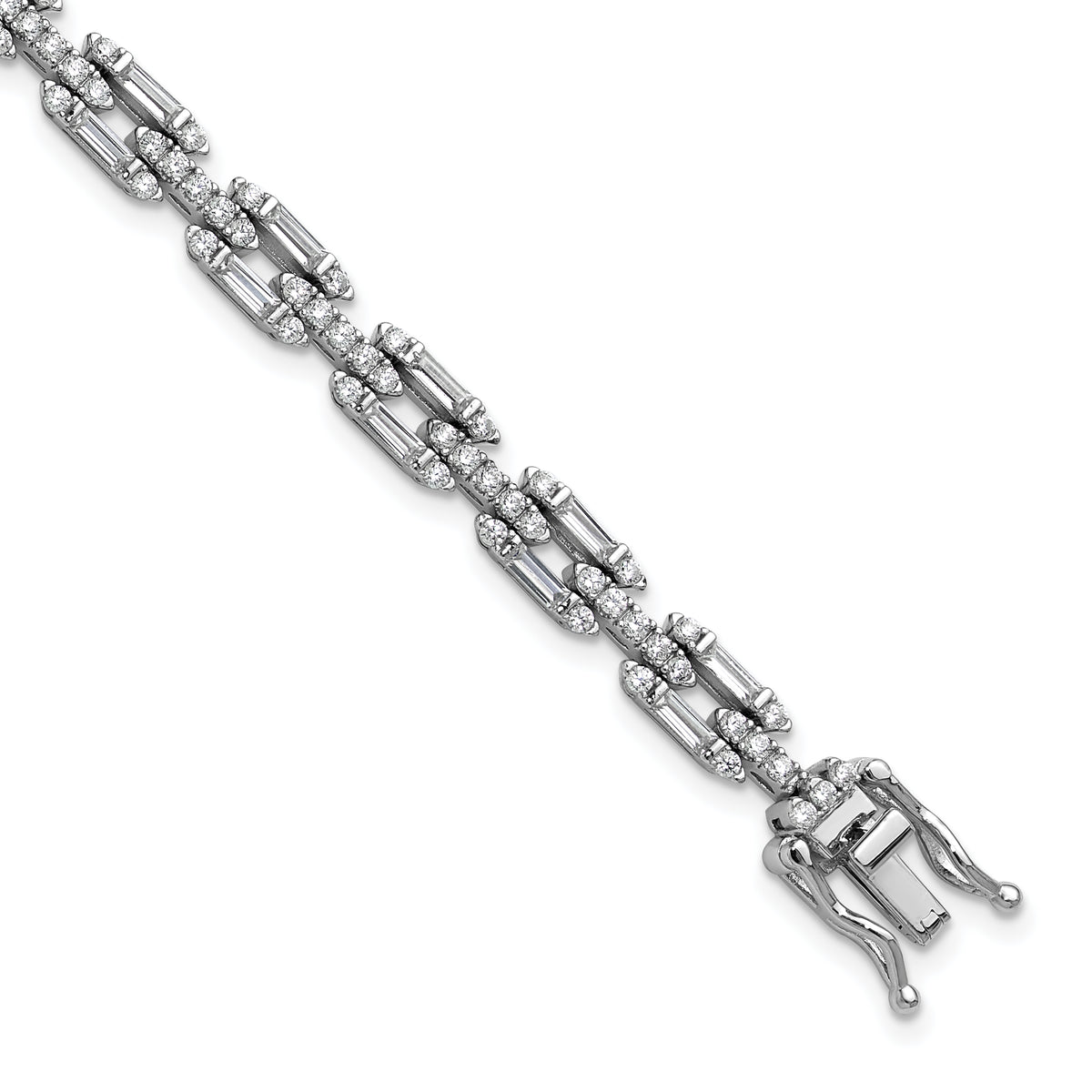 Cheryl M Sterling Silver Rhodium-plated Polished Fancy CZ Link Bracelet