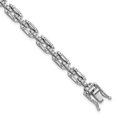 Cheryl M Sterling Silver Rhodium-plated Polished Fancy CZ Link Bracelet