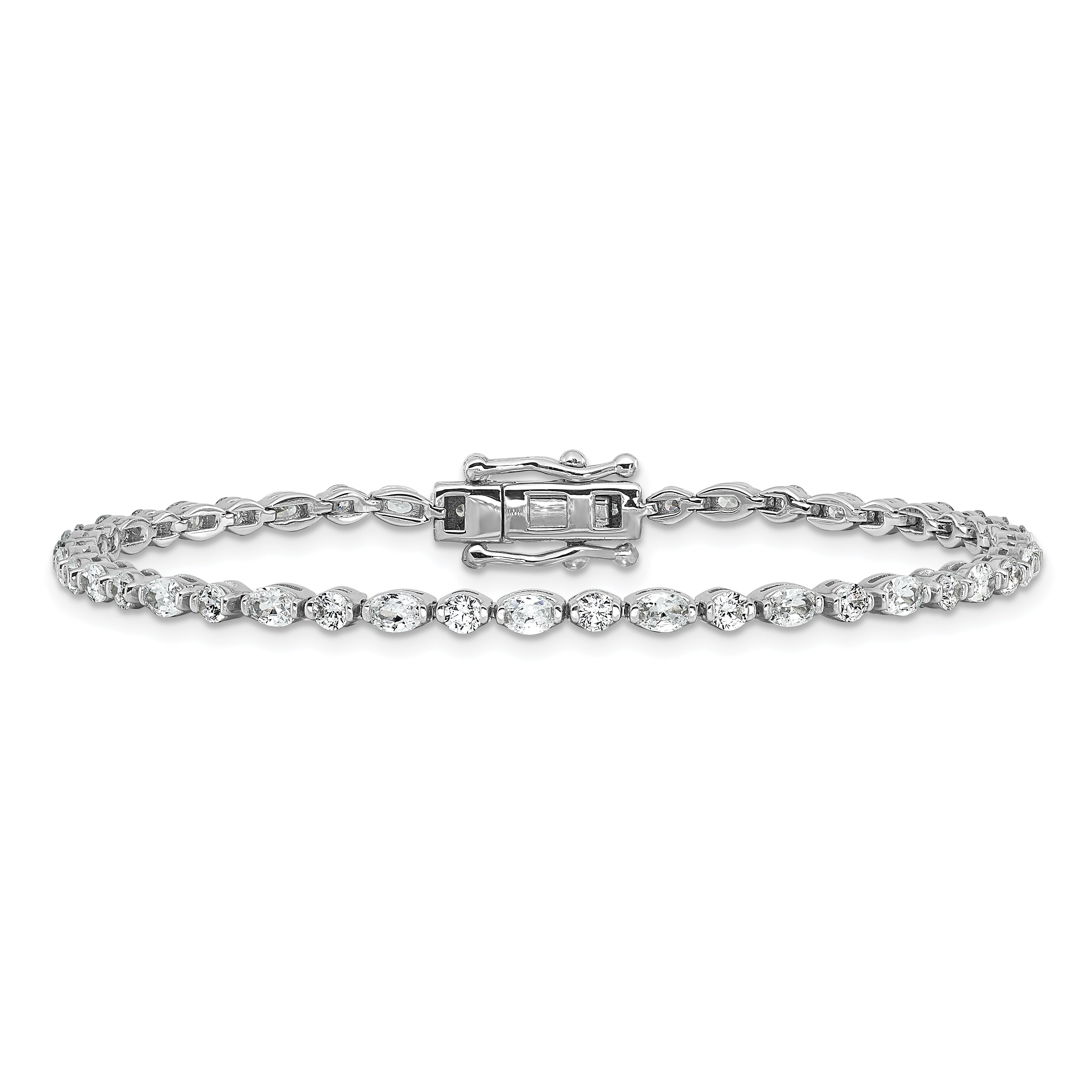Cheryl M Sterling Silver Rhodium-plated Polished Fancy Round and Oval CZ Tennis Bracelet