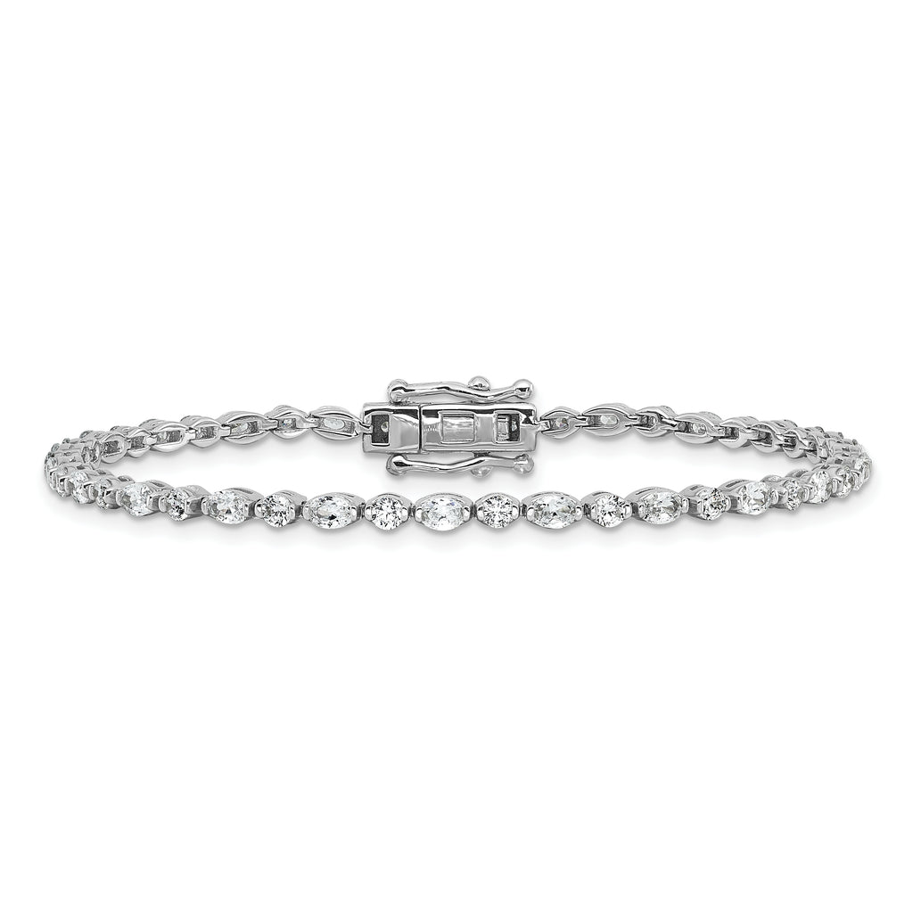 Cheryl M Sterling Silver Rhodium-plated Polished Fancy Round and Oval CZ Tennis Bracelet