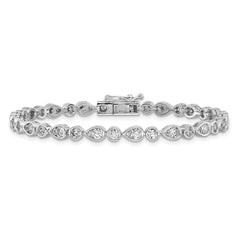 Cheryl M Sterling Silver Rhodium-plated Polished Bezel Set Round and Pear CZ Bracelet