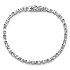 Cheryl M Sterling Silver Rhodium-plated Polished Bezel Set Round and Pear CZ Bracelet