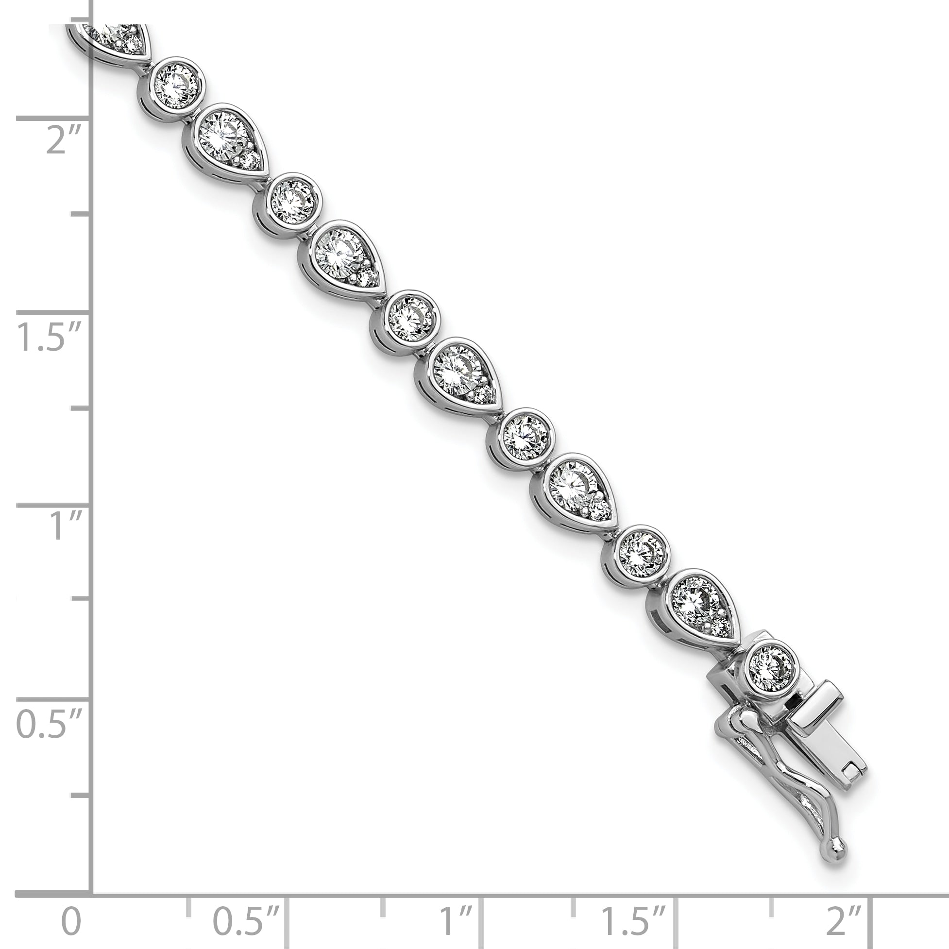 Cheryl M Sterling Silver Rhodium-plated Polished Bezel Set Round and Pear CZ Bracelet