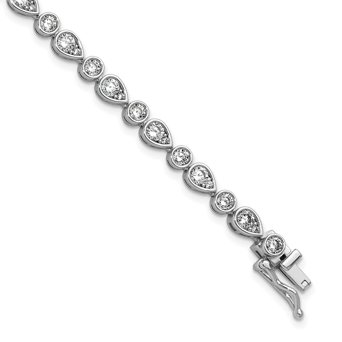 Cheryl M Sterling Silver Rhodium-plated Polished Bezel Set Round and Pear CZ Bracelet