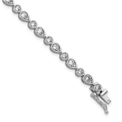 Cheryl M Sterling Silver Rhodium-plated Polished Bezel Set Round and Pear CZ Bracelet