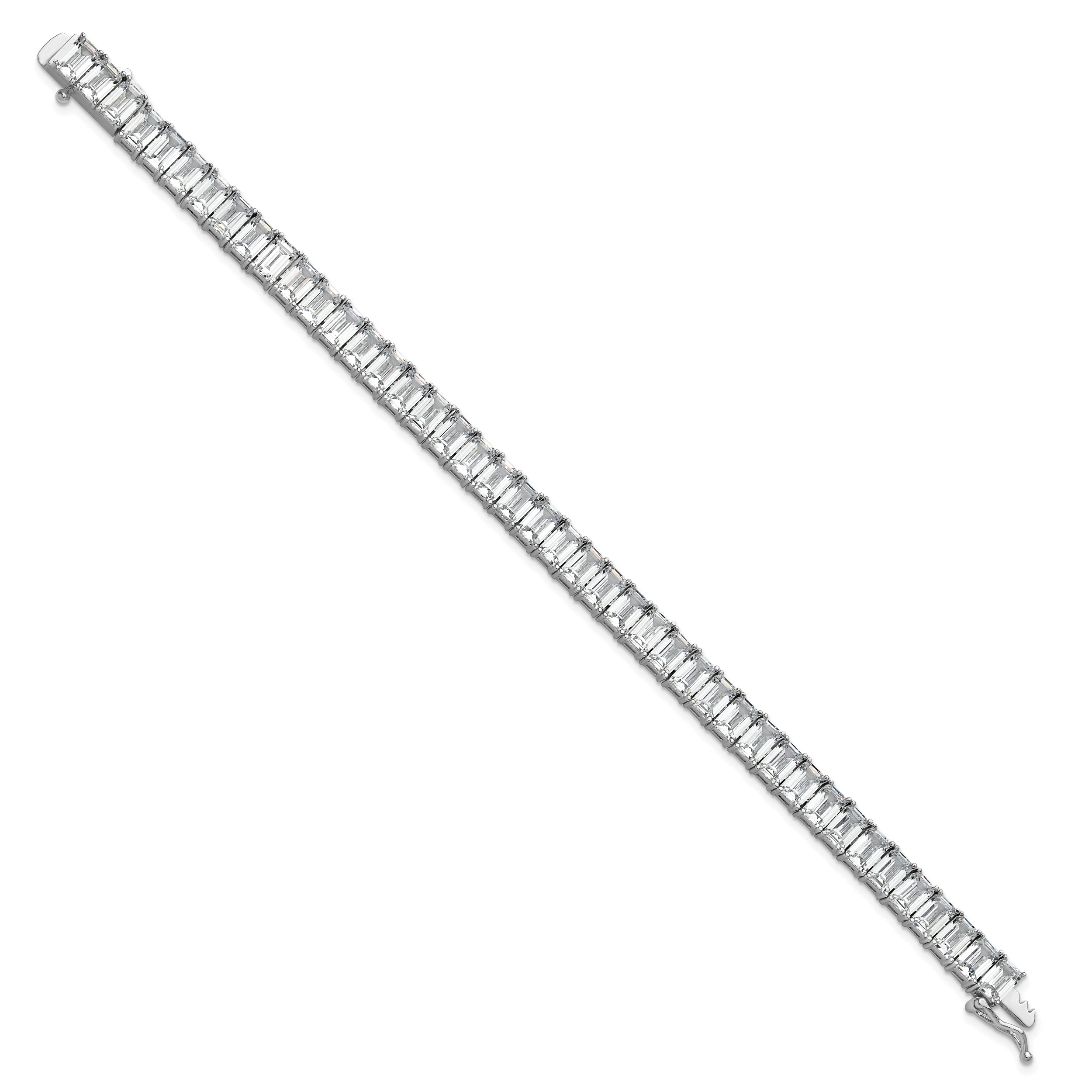 Cheryl M Sterling Silver Rhodium-plated Polished Emerald-cut CZ Tennis Bracelet