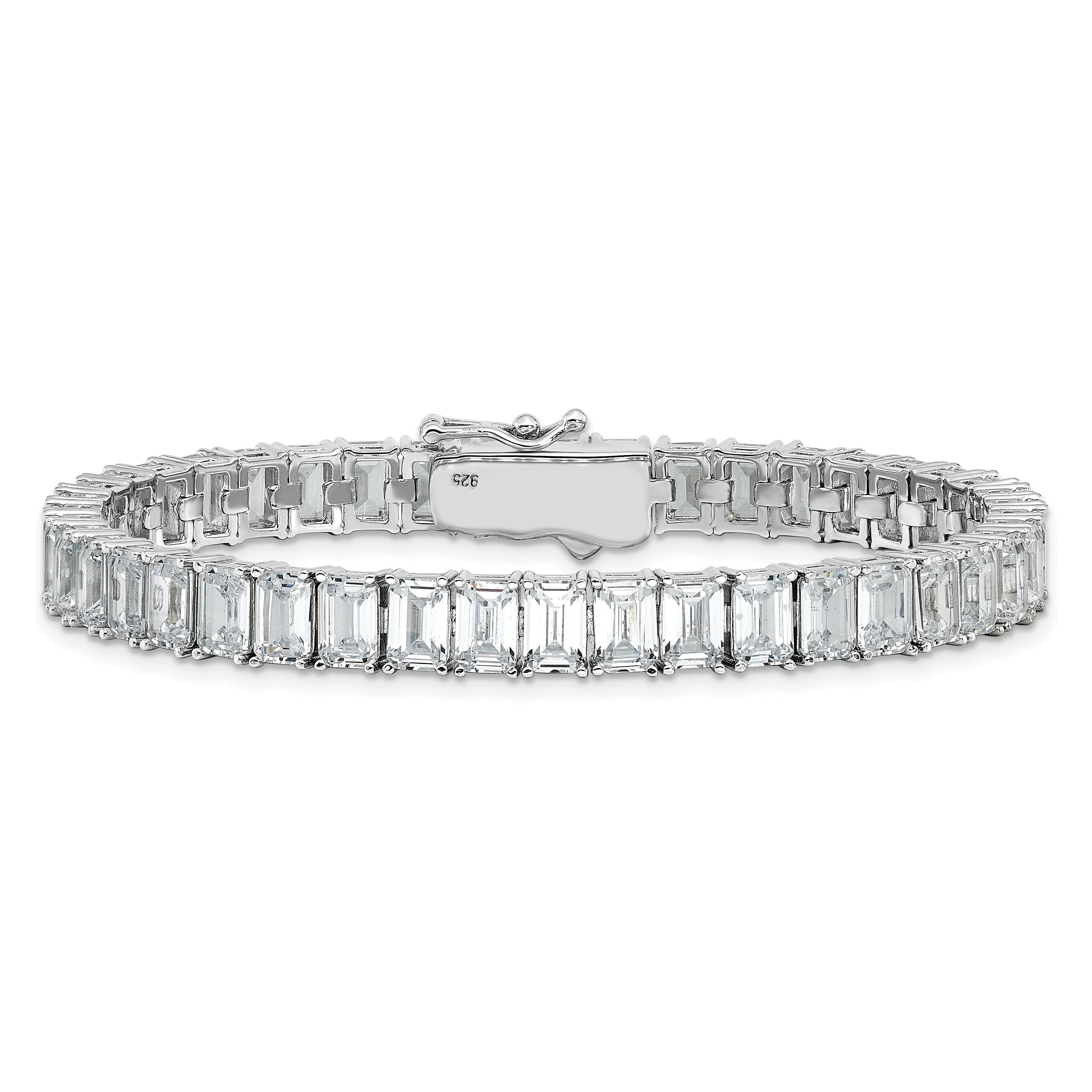 Cheryl M Sterling Silver Rhodium-plated Polished Emerald-cut CZ Tennis Bracelet
