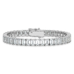 Cheryl M Sterling Silver Rhodium-plated Polished Emerald-cut CZ Tennis Bracelet